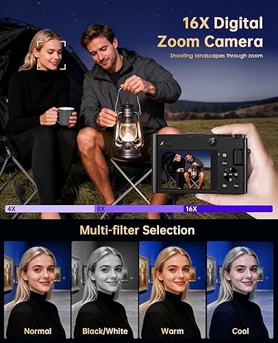 Miniatura 7 de Cámara digital 4K para fotografía - Cámara de videoblogs de 64 megapíxeles con enfoque automático para YouTube con lente dual - Zoom digital 16X