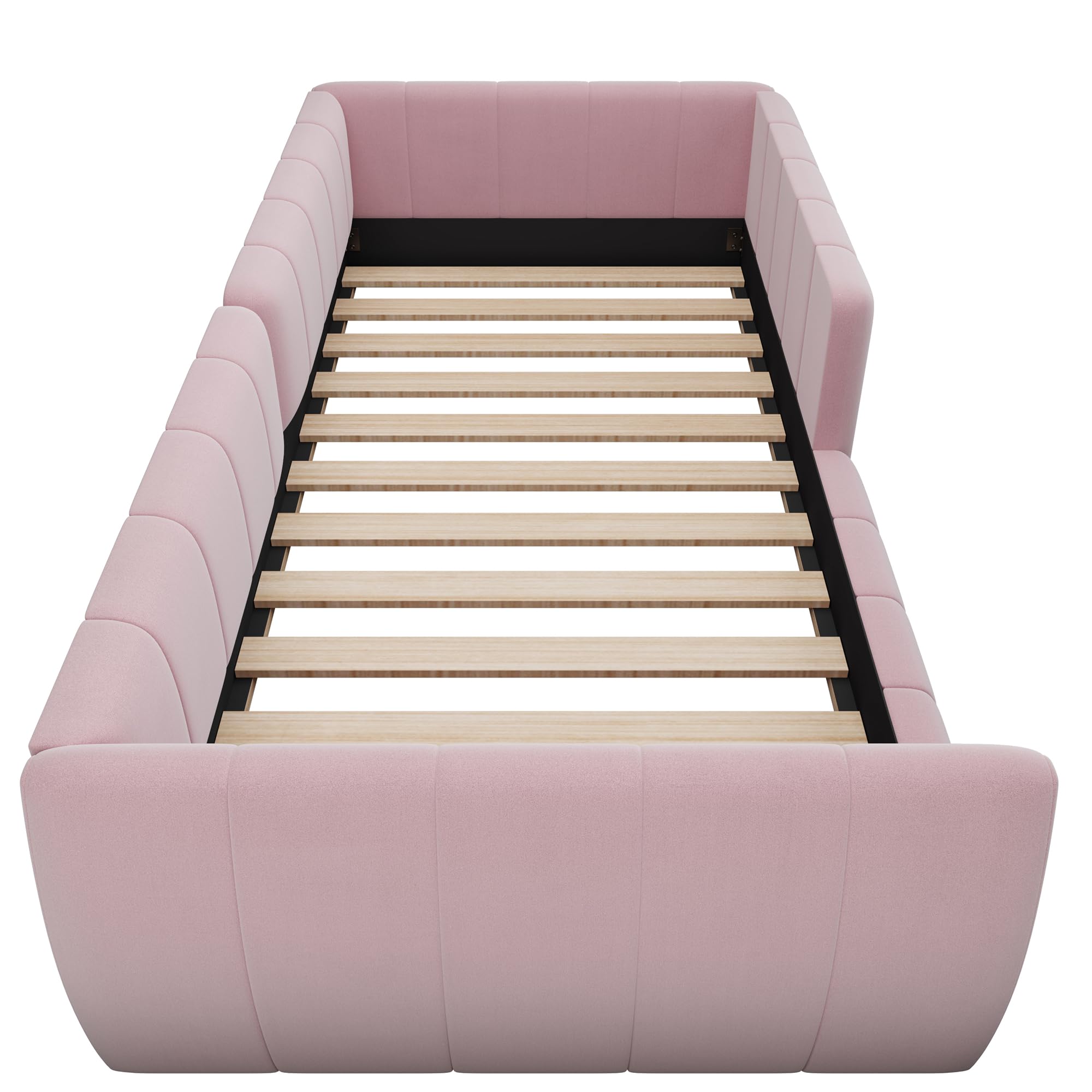 Kinderbett Bodenbett 90x200, Montessori Bett Polsterbett mit Rausfallschutz und Lattenrost, Einzelbett Gitterbett Jugendbett Spielbett Flachbett Bettgestell fürJunge und Mädchen, Ohne Matratze, Rosa