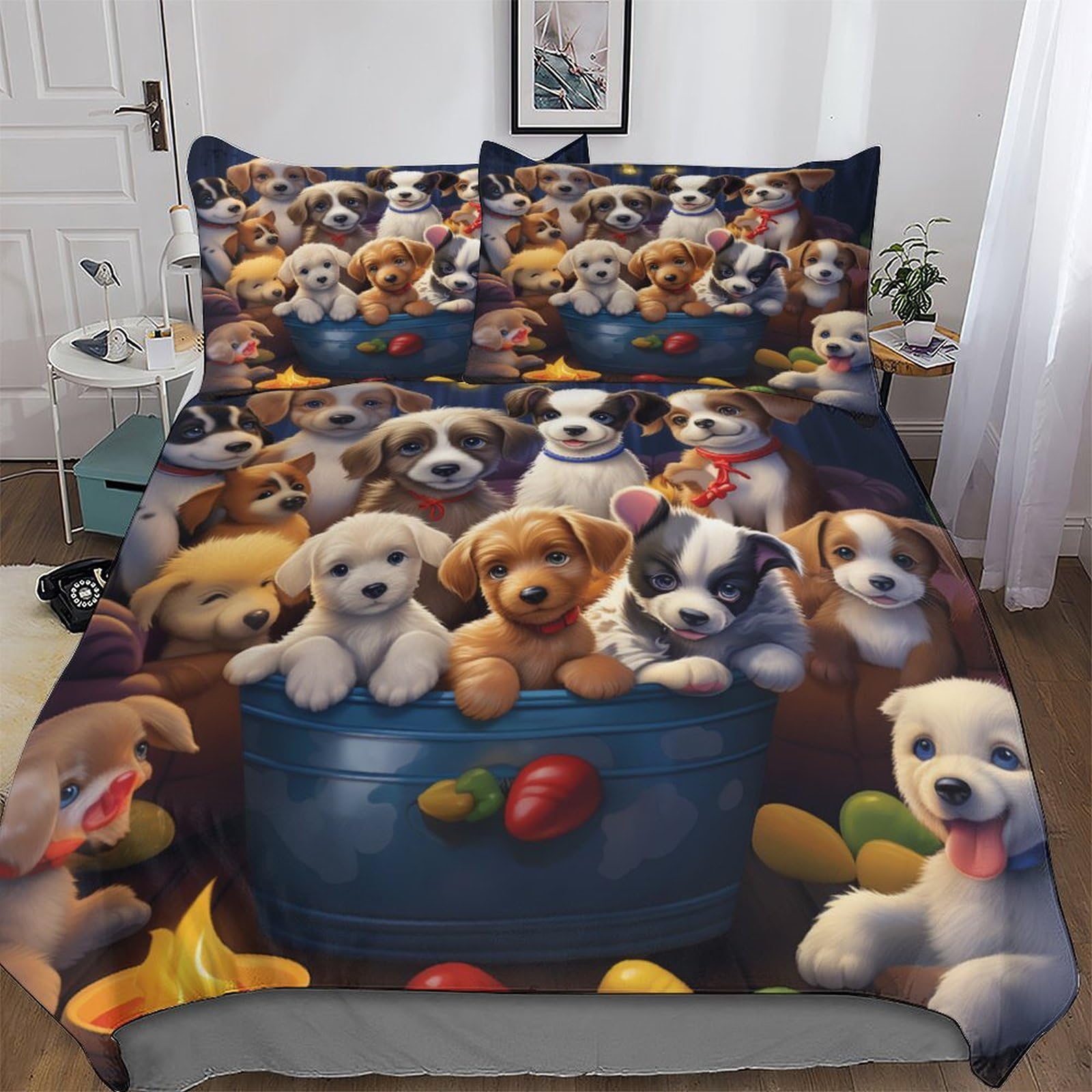 Housse de couette chiots parure de lit douce pour chambre enfants et adultes