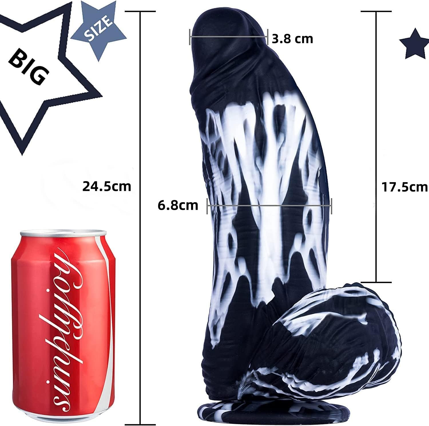 24.5 * 6.8 cm Dildo realistico con ventosa, Spesso XXL Dildo Anale Nero per Giochi Anali, Punto G e Prostata Silicone Dildos Gigante Mostro Pene Grande Giocattolo Sessuale per Donne Uomini Coppie