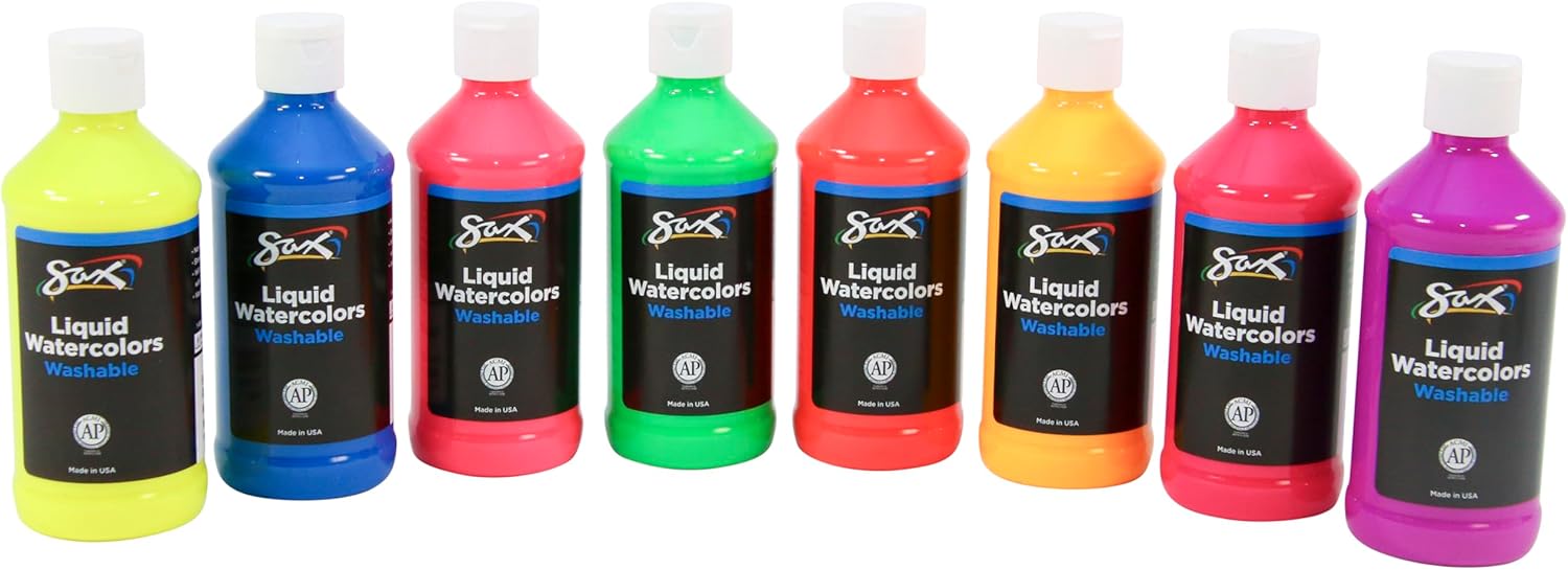 Sax PAINT WATERCOLOR LIQUID ASST FLUORESCENT 8 OZ SET OF 8