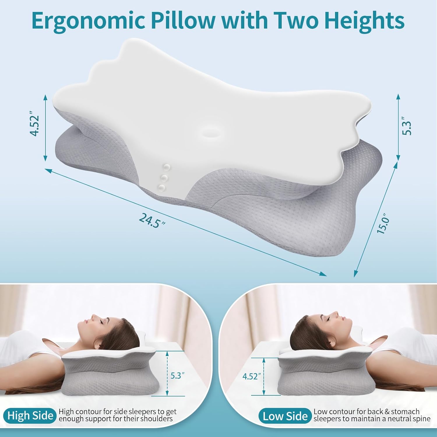 Cervical Pillow for Neck Pain Relief - Memory Foam Ergonomic Neck Support Pillows for Sleeping with Cooling Pillowcase, Orthopedic Contour Pillow for Side, Back and Stomach Sleepers - Image 3