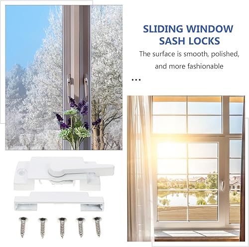 Vista 8 de 2 Sets Zinc Alloy Cam Sash Locks Window Security Locks Anti-Theft Right-Handed White for Vinyl and Aluminum Frames with Mounting Base