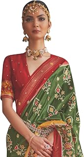 SAREE MALL Women's Ikat Printed Mirror Work Cotton Silk Saree With Unstiched Blouse Piece (SAAZ458_RW_Parent) Price In India