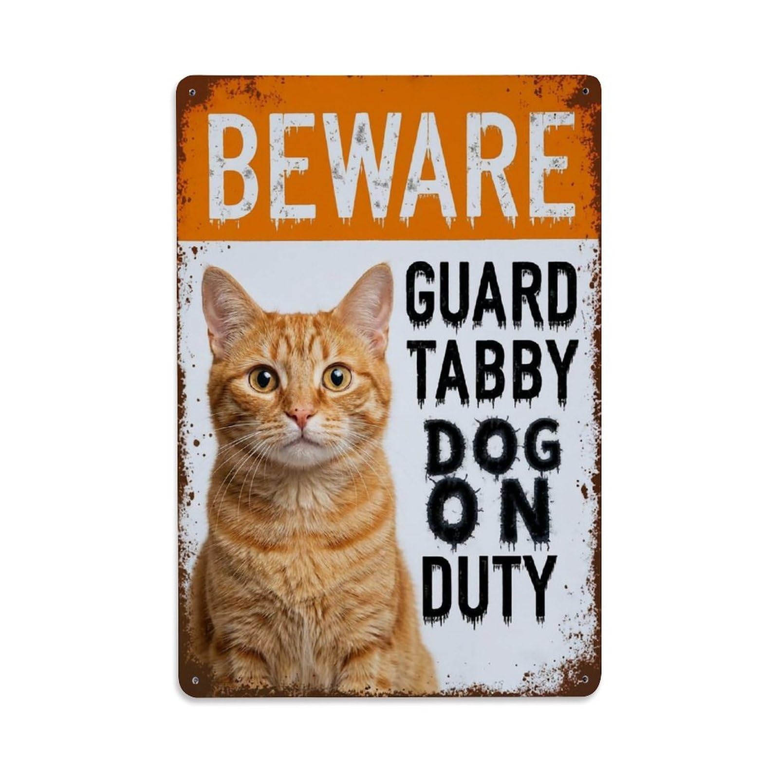 Vintage Funny Tabby Guard Beware of Cat Doormat Metal Tin Sign Plaque Wall Decor for Cafe, Club Bar, Office, Garden Metal Poster 8x12Inch