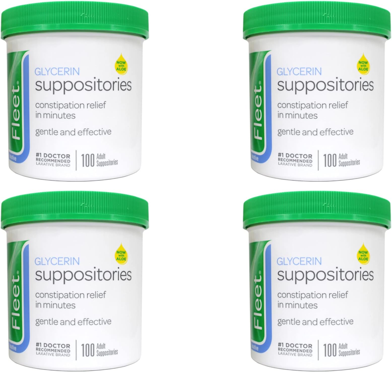 Fleet Glycerin Suppositories Adult Laxative 100 Count (Pack of 4)