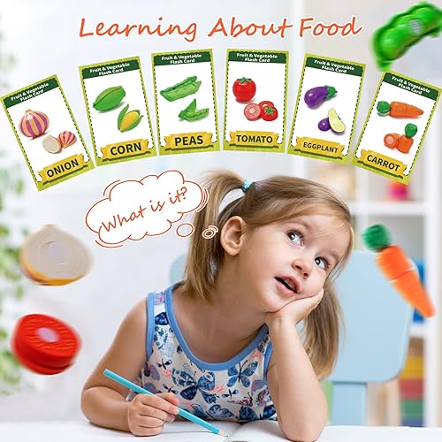 Miniatura 6 de KidEwan - Juego de alimentos de corte para la cocina de los niños, juego de alimentos de simulación, frutas y verduras, accesorios de cocina para