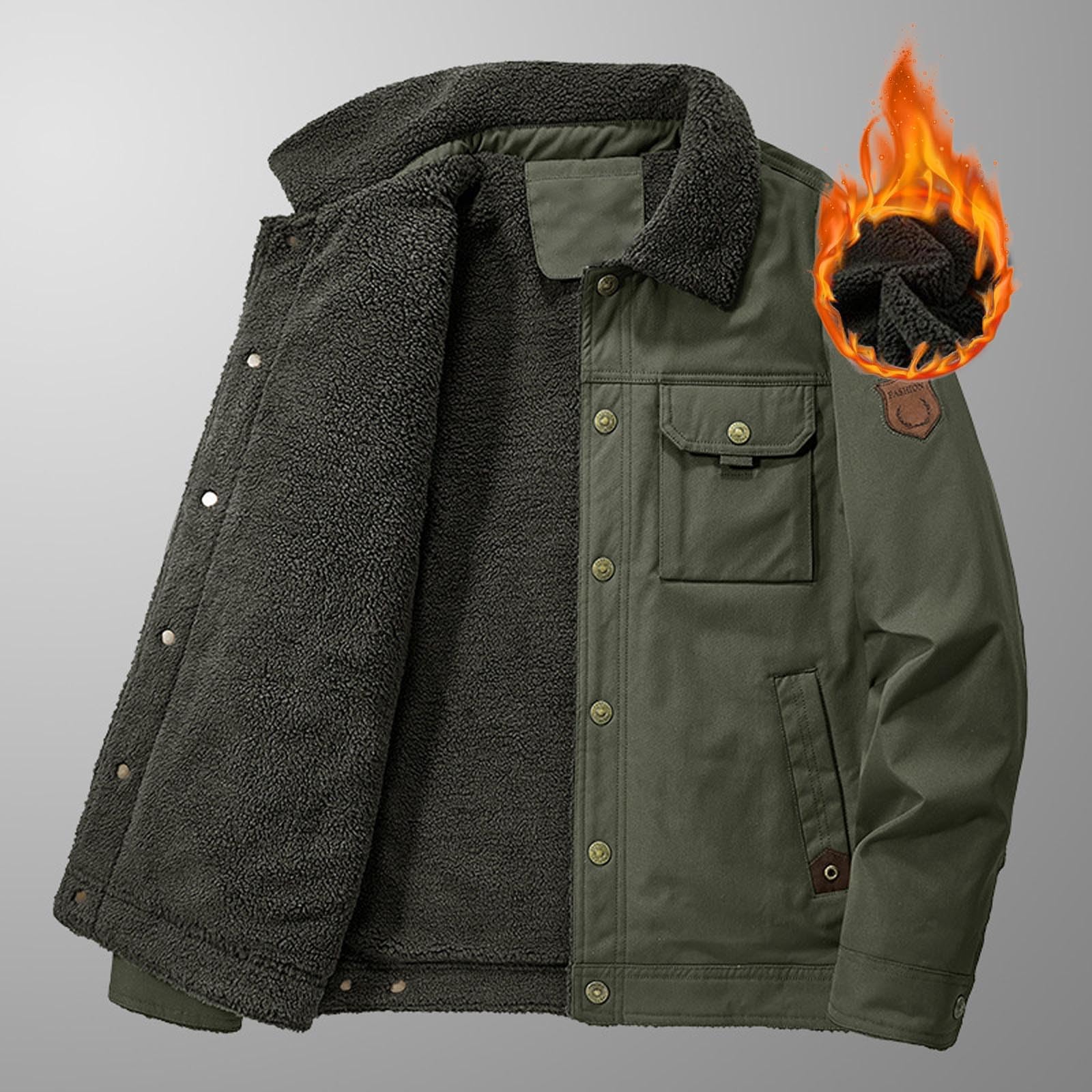 Generisch Giacche invernali da uomo invernali con calda imbottitura e ispessita con tasche, stile casual, giacca foderata in velluto a coste per uomo Giacche in pile con abbottonatura Cappotti