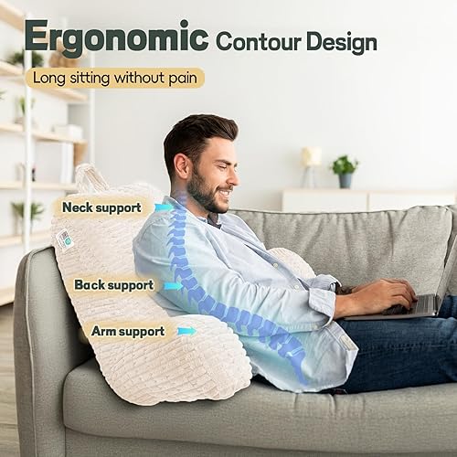 Miniatura 4 de Almohada de lectura grande de 21 pulgadas de alto para cama de adulto, almohada de espalda para cama sentada con espuma viscoelástica soporte de