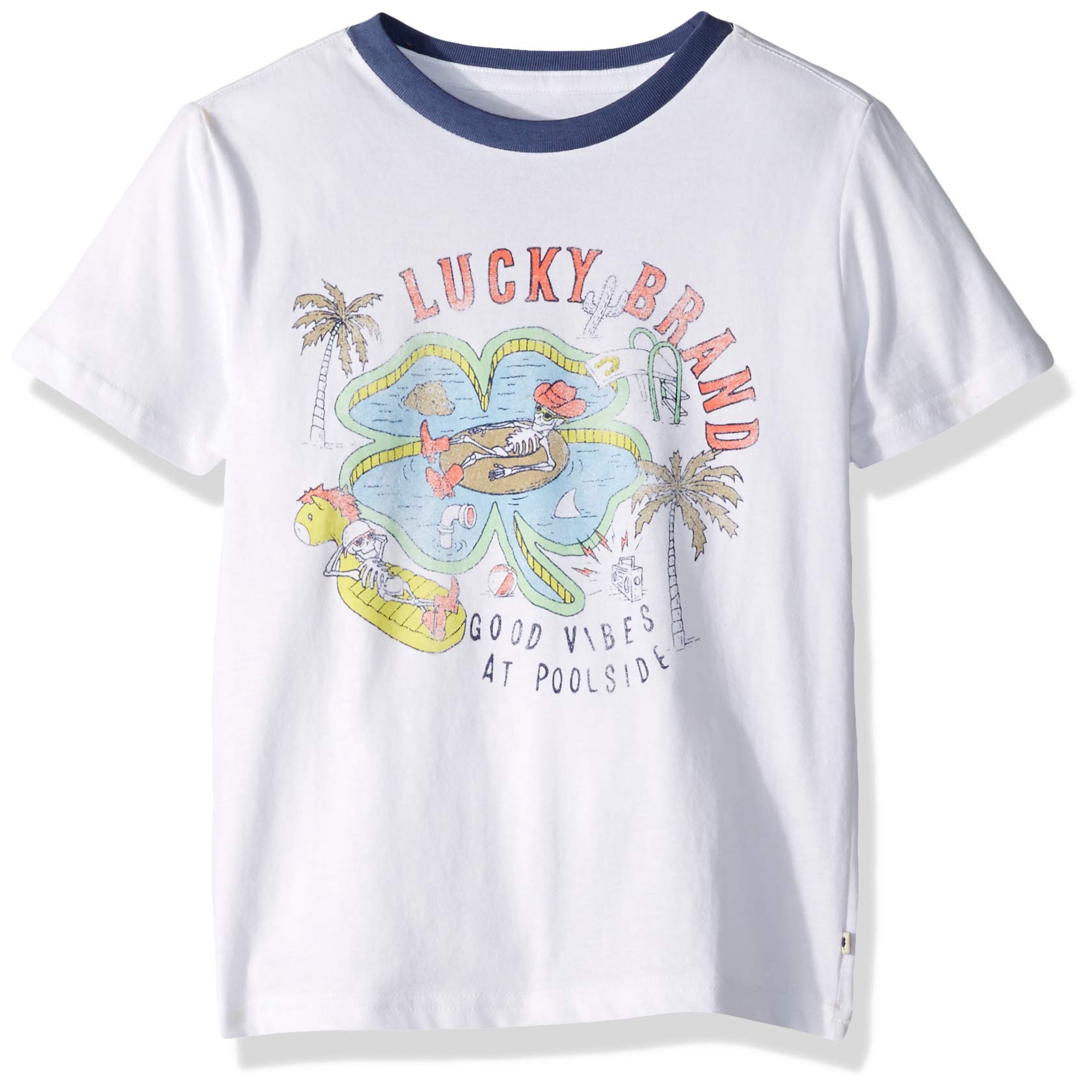 Lucky Brand Boys' Short Sleeve Legacy Crew Neck T-Shirt, Desert Pool Party White CA35, 8