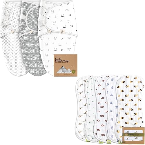 KeaBabies Saco de dormir orgánico para bebé y paquete de 5 paños de muselina para bebé, niño, niña, saco de dormir para recién nacido, bebé, viscosa