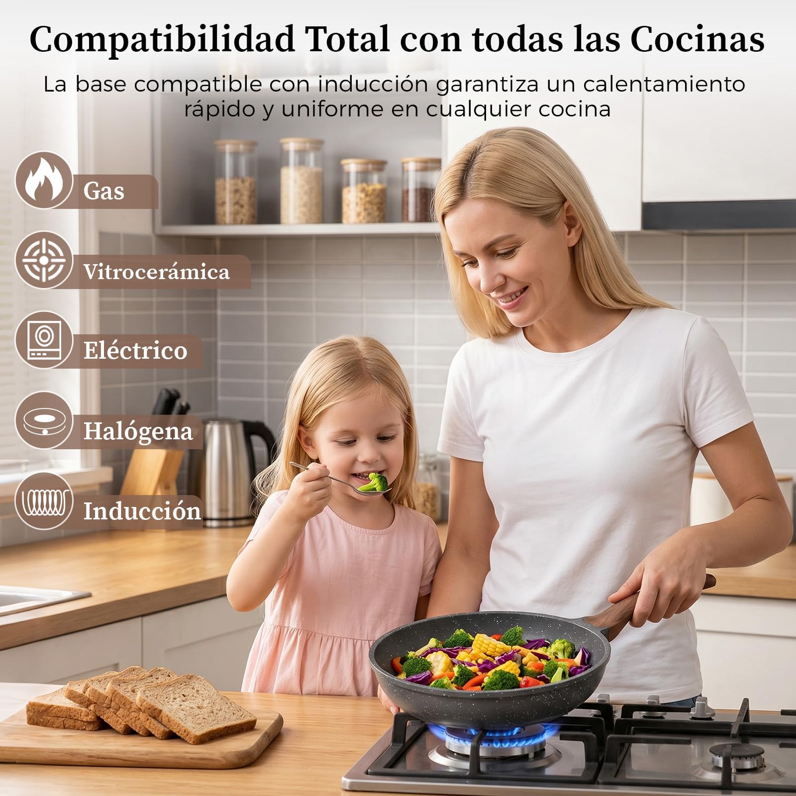 YASHE Sartén antiadherente 32 cm, atóxica, sin PTFE ni PFAS | Sin PFOA, Ideal para Salteados y Comidas Familiares, Apta para Todo Tipo de Fuegos