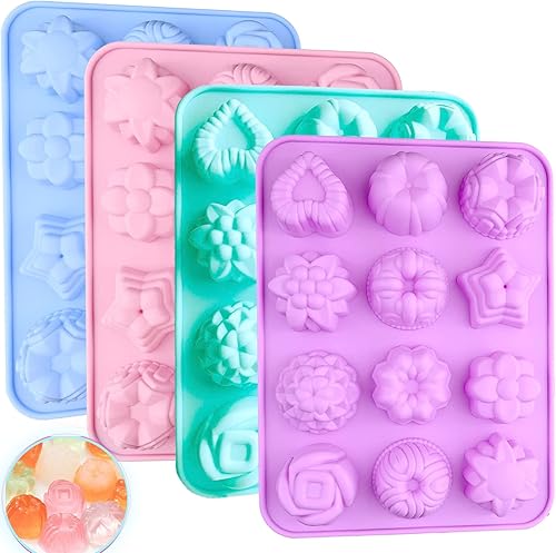 Miniatura 1 de 4 moldes de silicona para jabón de flores, 12 cavidades para hacer jabón, bombas de baño, vaporizadores de ducha, barras de loción, chocolate, dulces