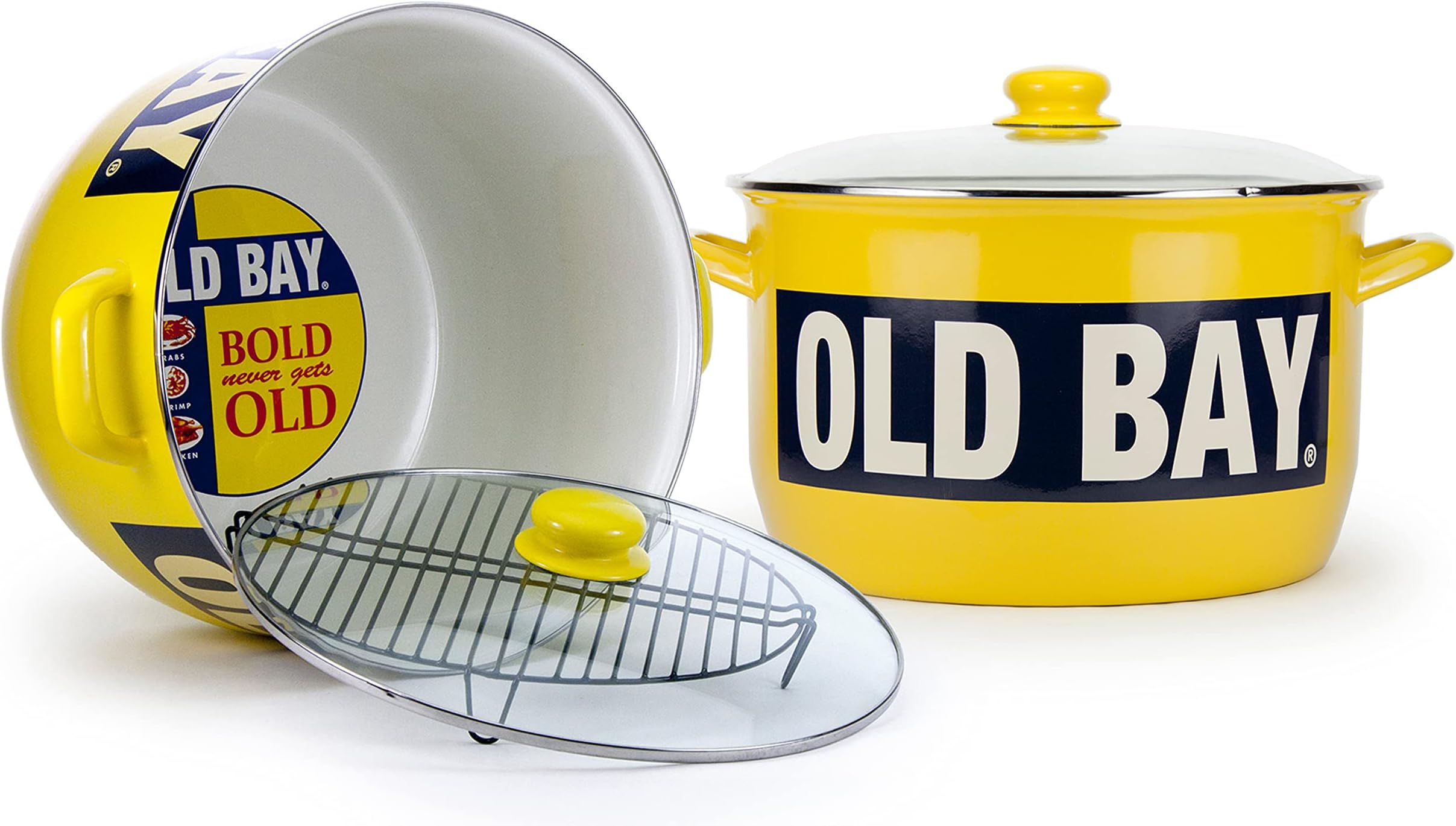 Enamelware - Old Bay Pattern - 18 quart Stock Pot with Rack