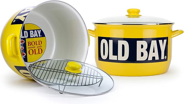 Enamelware - Old Bay Pattern - 18 Quart Stock Pot with Rack