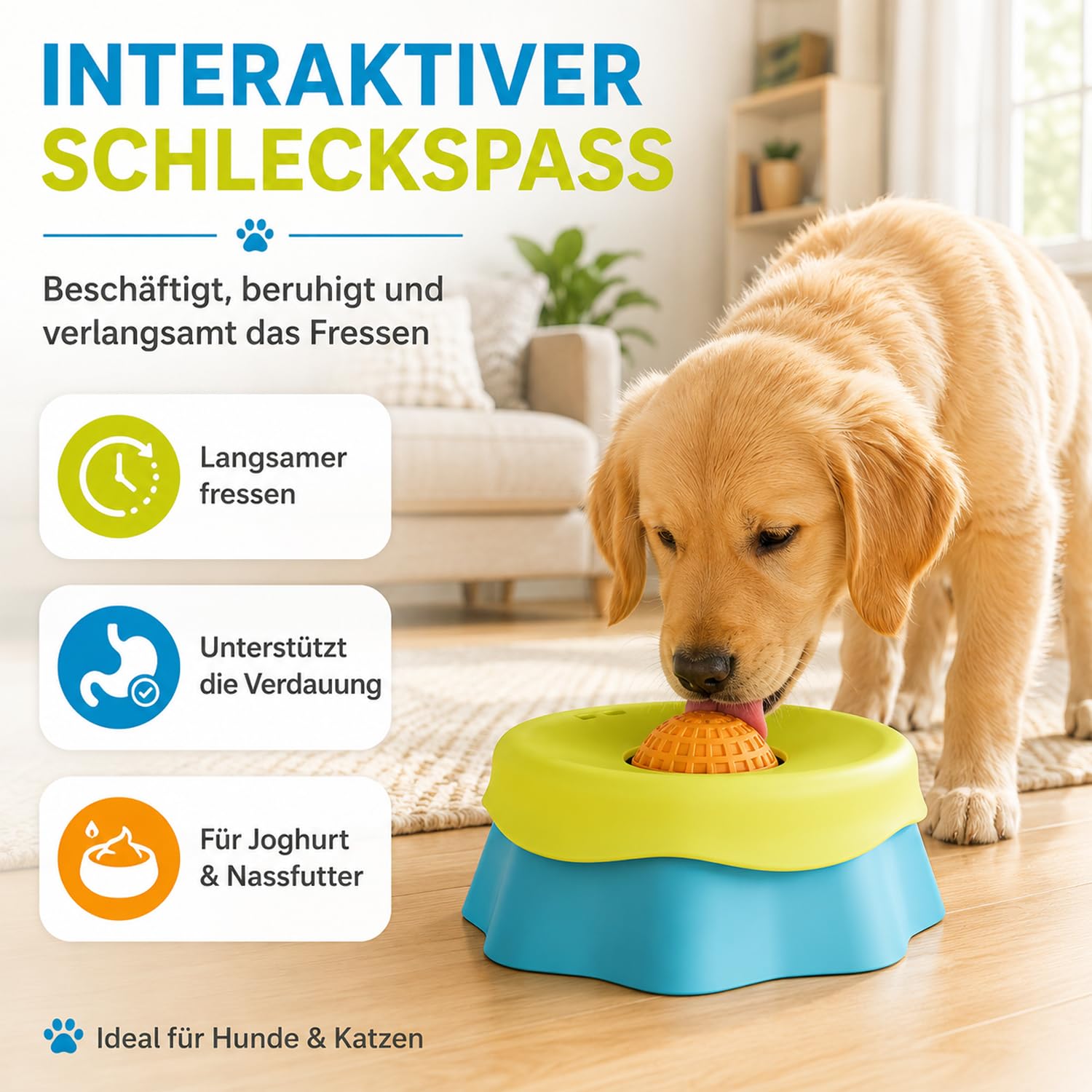 Schleckball Hund mit Drehkugel, weicher Silikon Lecknapf für Hunde, Lick Bowl für Hunde, Rutschfester Antischlingnapf für flüssige Leckerlis, Joghurt, Nassfutter und Snacks
