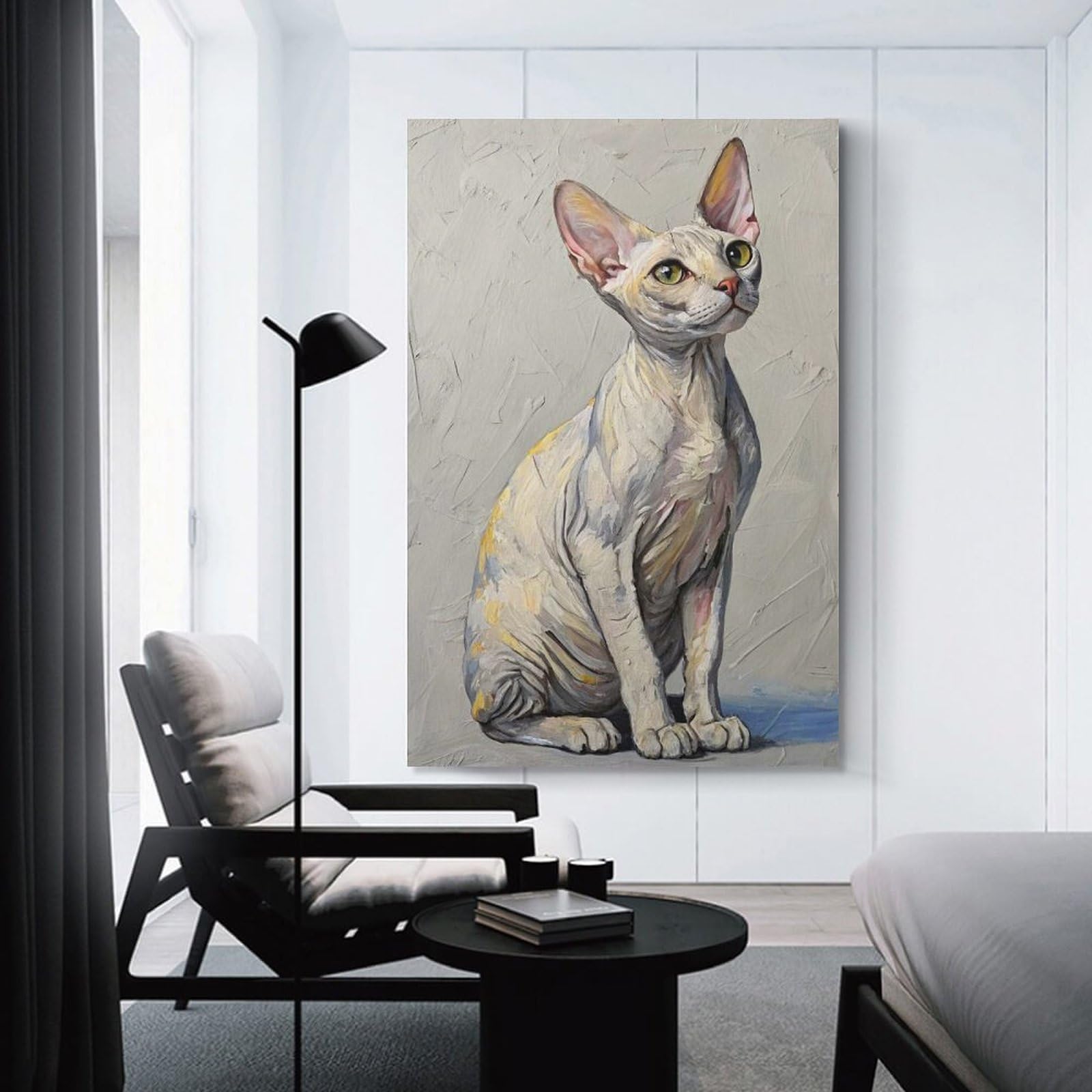 Junmoney Sphynx Cat Portrait Painting Room Decor Wall Art 16x24inch(40x60cm), for Entrance Spaces, Stair Walls Or Halls, A Neat Decor Update for Hallways