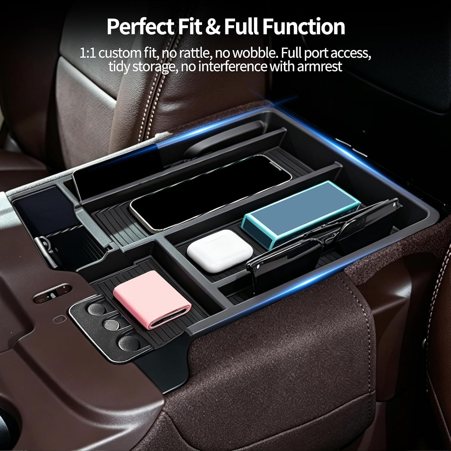 3PCS Center Console Organizer Tray for 2013-2024 Dodge RAM 1500/1500 Classic/2500/3500 Accessories, Only for RAM Jump Seat with Three Cup Holders, ABS Armrest Box Secondary Insert Storage Tray
