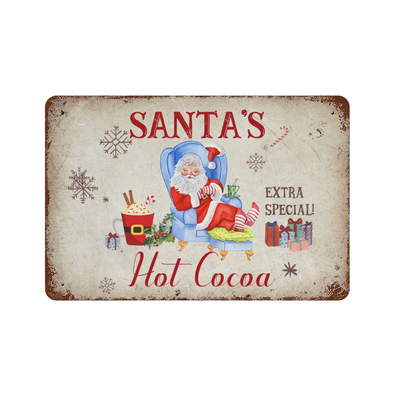 Plaque de Noël rétro en métal Santa's Hot Cocoa cadeau homme caverne