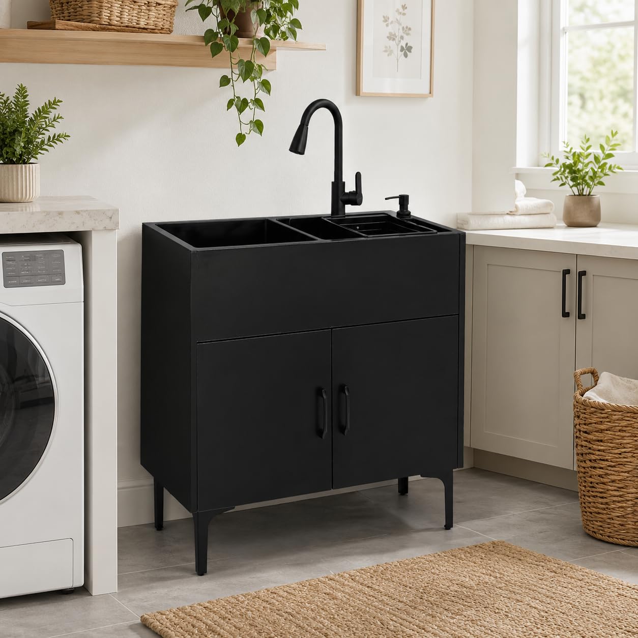 Spüle mit Unterschrank 75 x 41 x 78 cm Outdoor Küche | Küchenspüle mit ausziehbarem Wasserhahn, Spültisch freistehend Edelstahl für Küche, Garten und Gastronomie