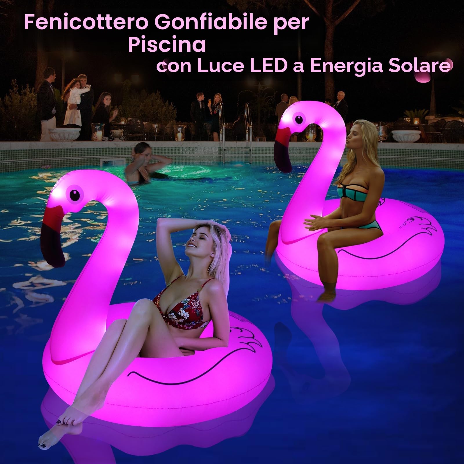 DeeprBling Fenicottero Gonfiabile Piscina con Luce Solare, Galleggiante Fenicottero Gonfiabile per Piscina, Salvagente Gonfiabile per Adulti, Fenicottero Gonfiabile Grande per Mare (106x106x100 cm)