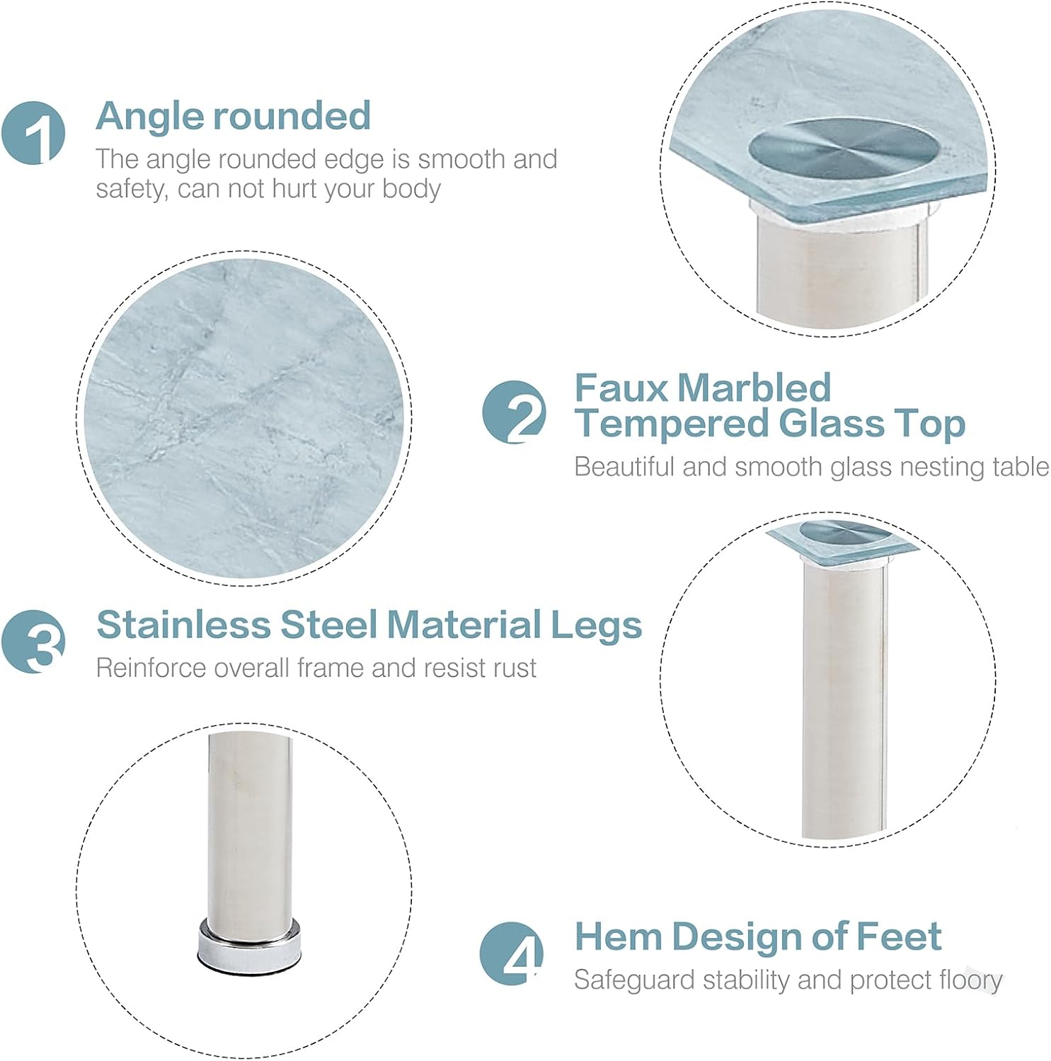 3 Nested Table Glass Living Room Nesting Table Set of 3 End Table for Sofa Side, Nesting Side Coffee Table for Couch, Modern Balcony Nesting Table Set of 3 (Grey)