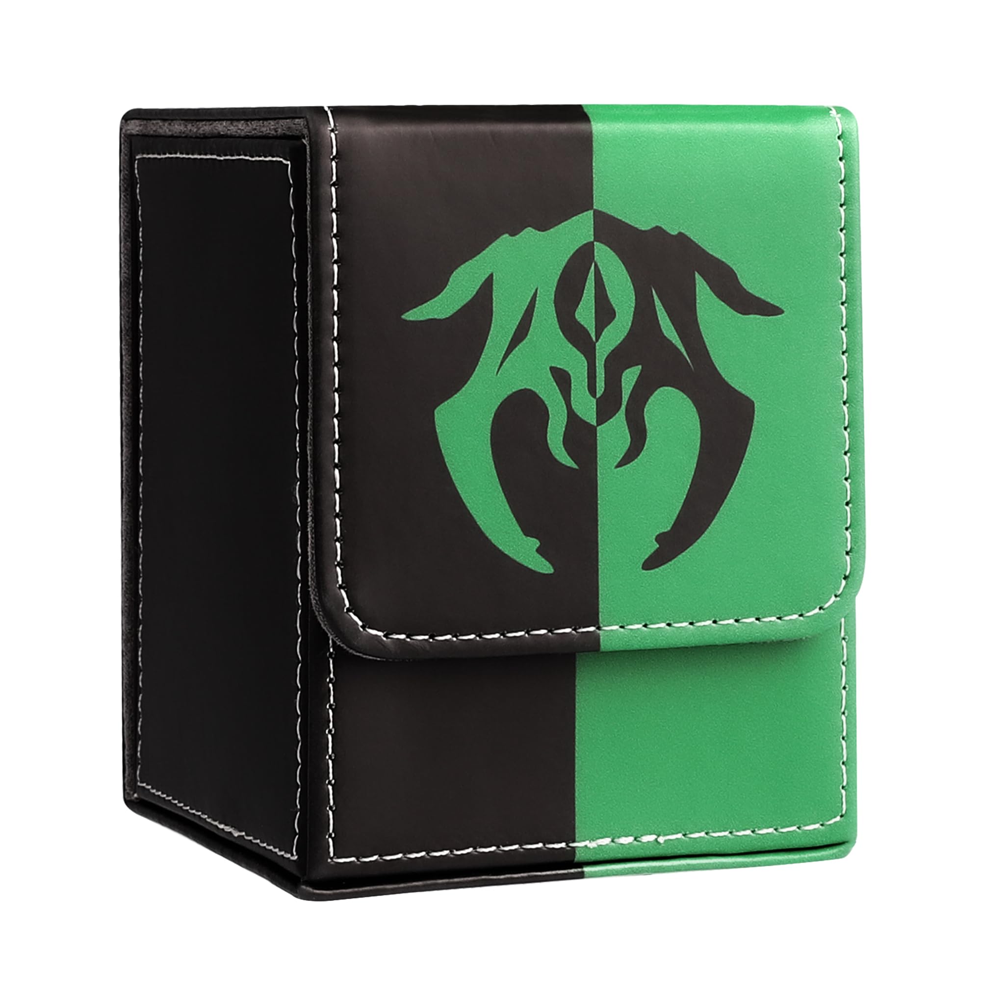 Zettokete Card Deck Box with 2 Dividers, MTG Commander Deck Box Holds 100+ Double-Sleeved Cards, Leather Magnetic Deck Case Compatible with Magic TCG CCG Cards, Black/Green