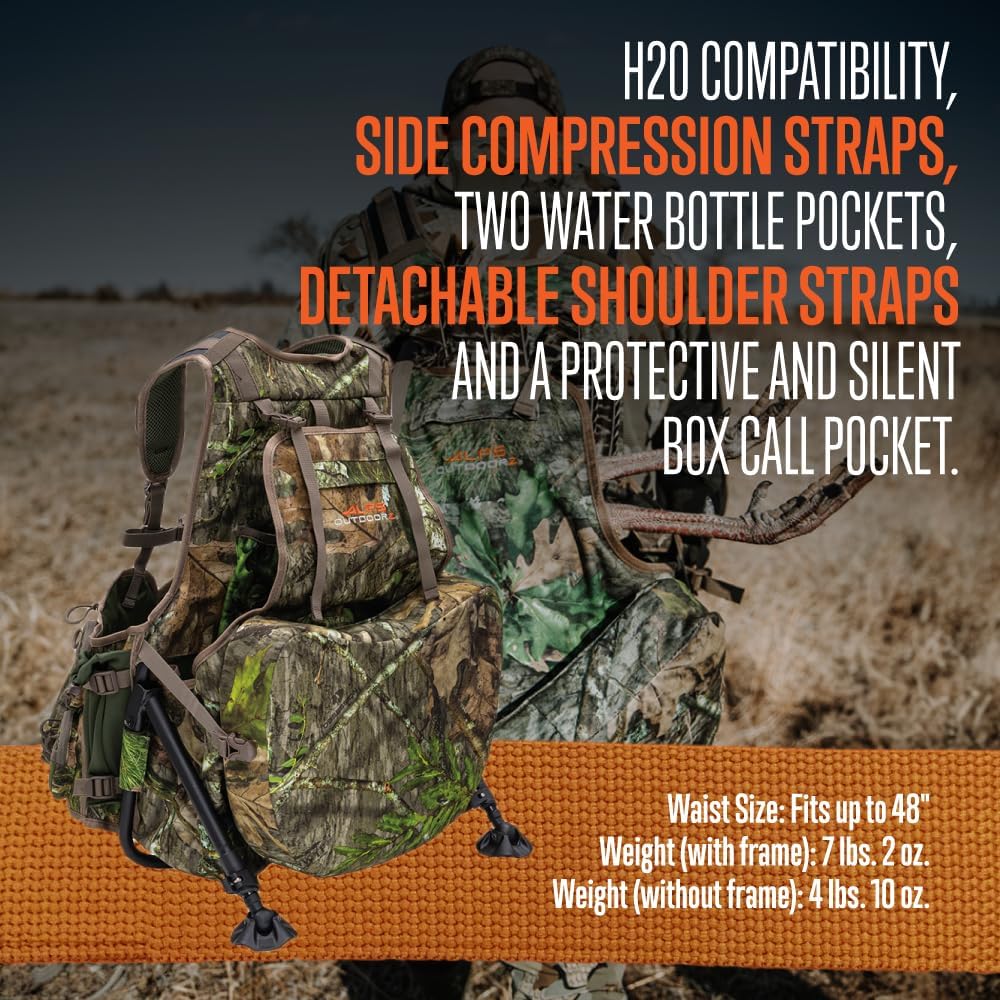 ALPS OutdoorZ Grand Slam Turkey Vest w/Memory Foam Seat, Sit Anywhere Removable Kickstand Frame - Outdoor Hunting Camo Gear