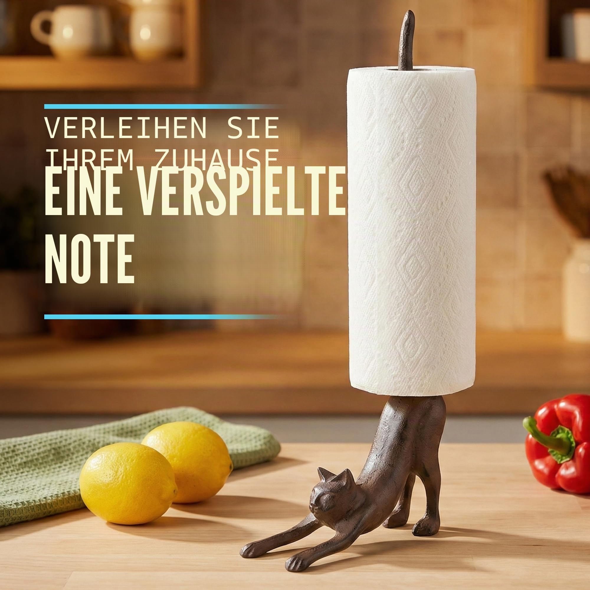 Yoga Katze - Dekorativer Papierrollenhalter oder Toilettenpapierhalter - Bezaubernde Herabschauender Hund Pose - Gusseisener Papierrollenständer
