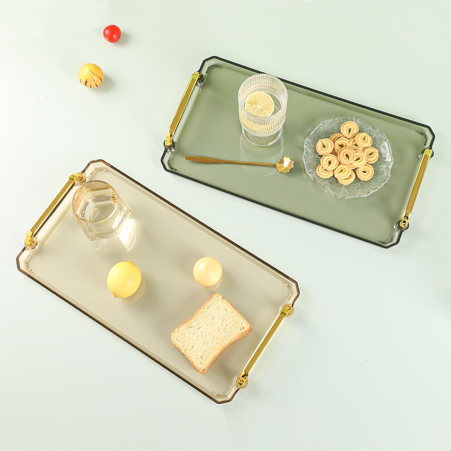 Acrylic Serving Tray with Handles - Multi-Use Plastic Tray for Party, Kitchen & Bathroom - Decorative Valet Tray for Ottoman, Dessert & Coffee Table (Amber) - Image 7