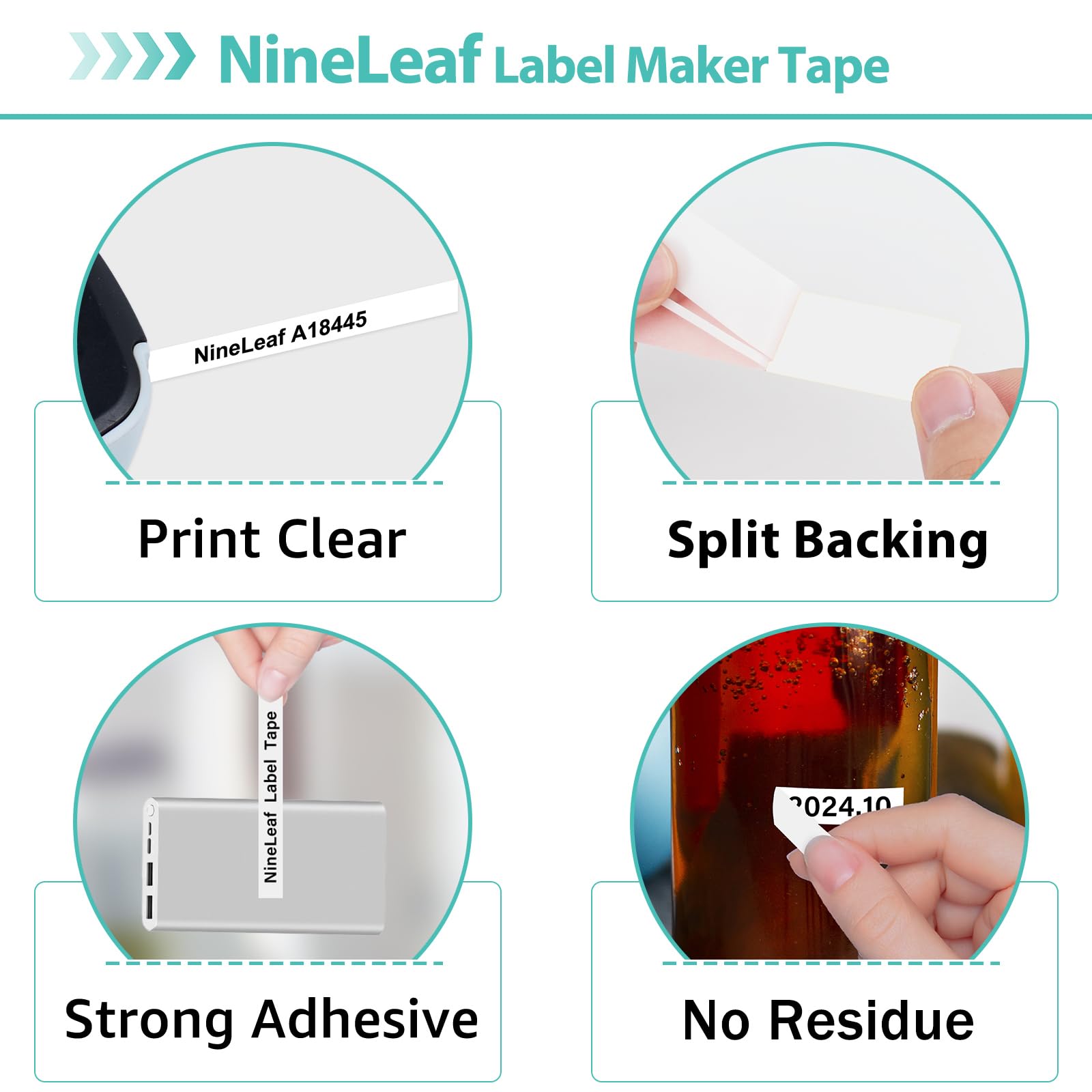 NineLeaf 50x Rubans d'étiquettes Vinyle 18445 Blanc Compatible Dymo Rhino