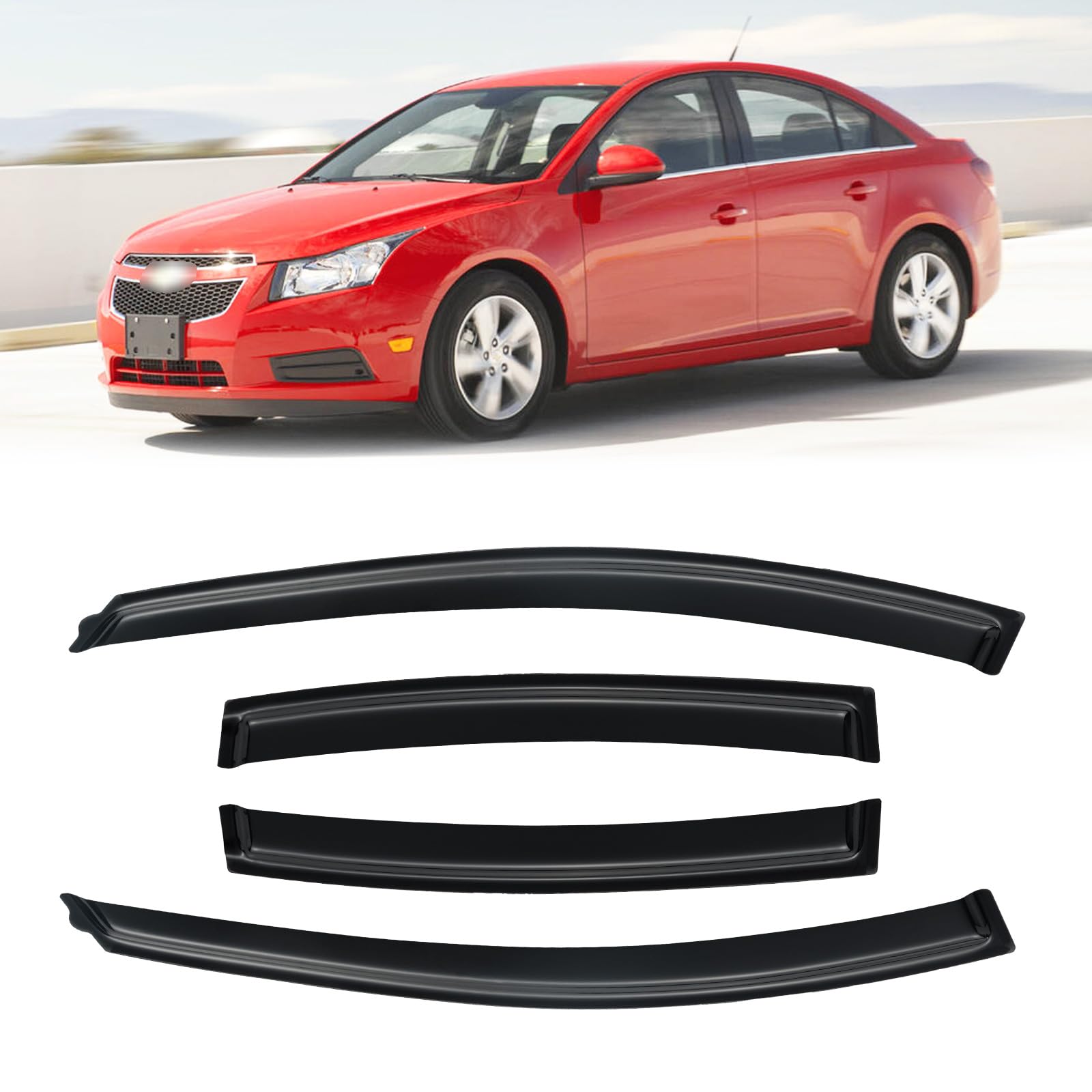 Window Visors for 2011-2015 Chevy Cruze, Rain Guards Shields Vent Shade Deflector Dark Smoke 2016 Chevrolet Cruze Limited, Tape-On, 4PCS
