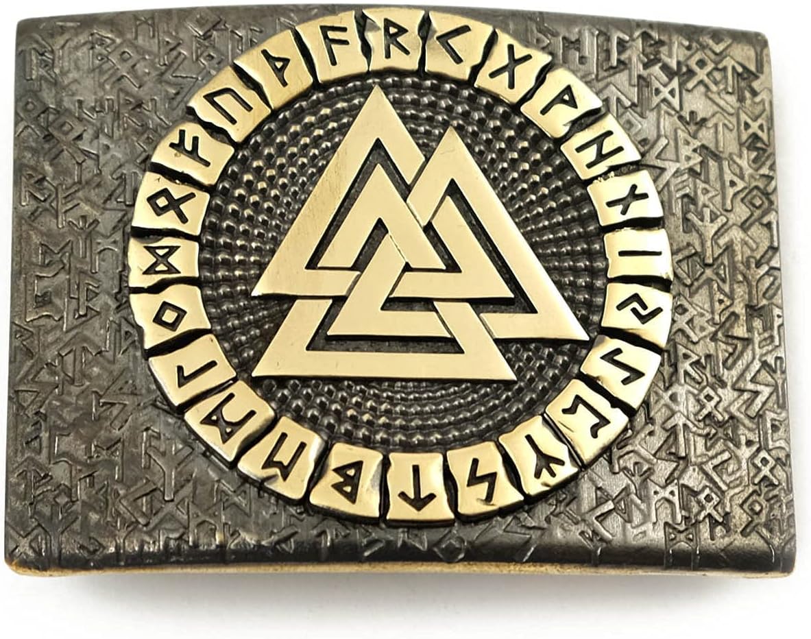 Leather belt with Valknut belt buckle, Knot of the dead Old Norse Scandinavian Viking Pagan solid brass buckle on 1.5" or 1.8" leather belt