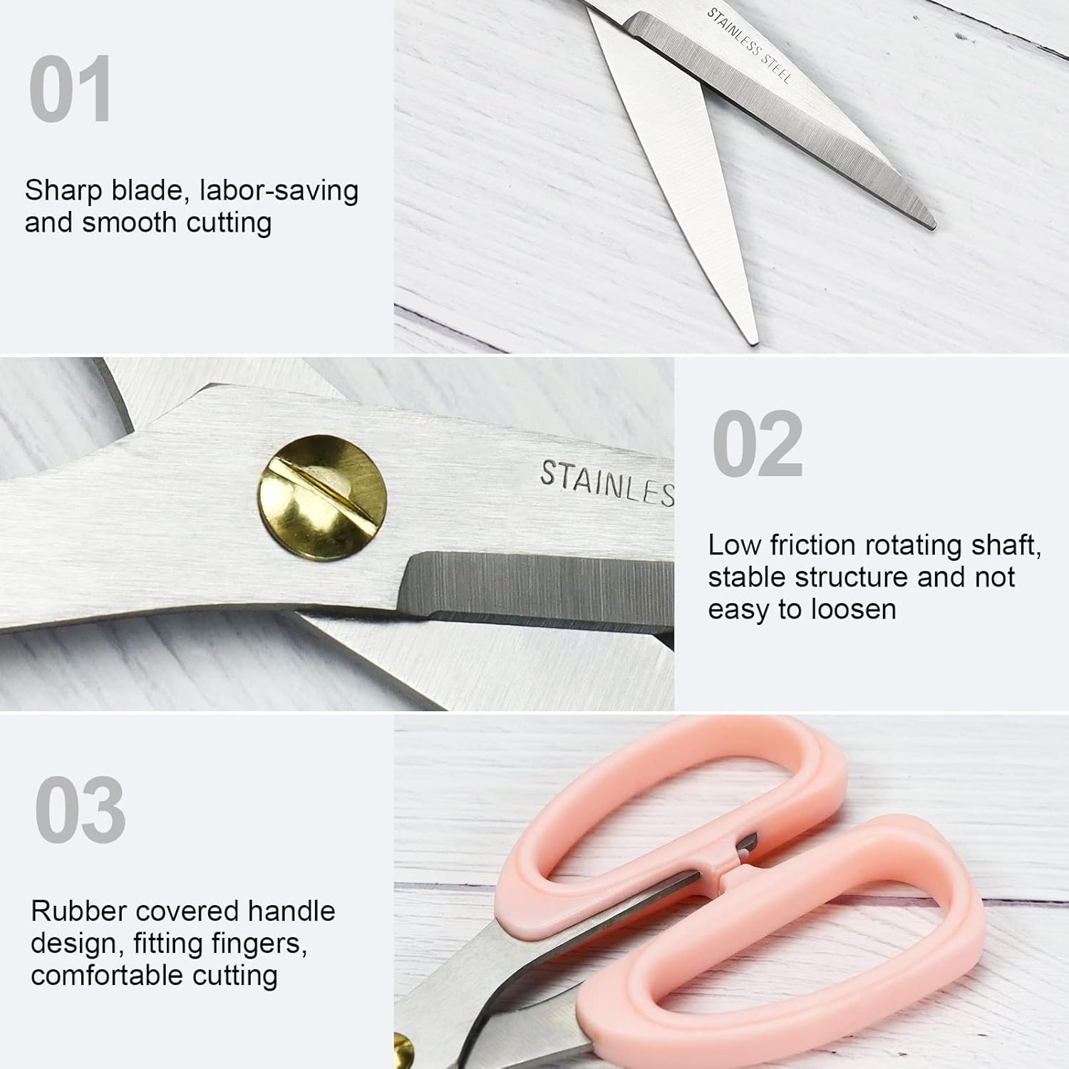 All Purpose 8" Scissors Heavy Duty Ergonomic Comfort Grip Shears Sharp Scissors for Office Home Household (Pink)