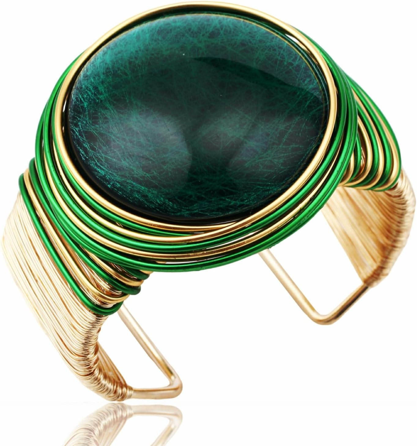 Gold Color Arm Cuff Big Crystal Bangle for Women Thick Wide Wrist Wrap Chunky Statement Non Tarnish Trendy Bracelet Jewelry