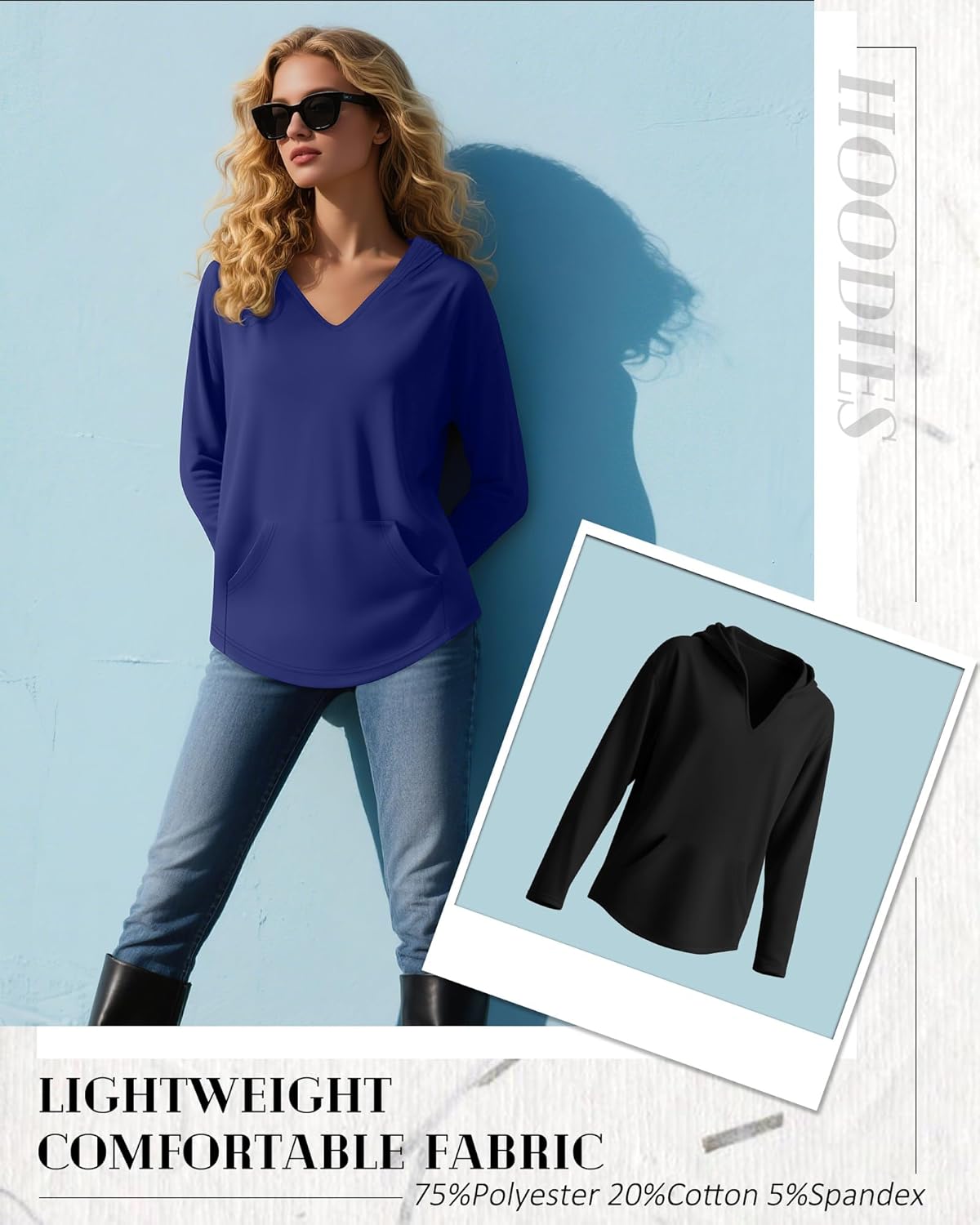 3 Pack Women's Long Sleeve Hoodies V Neck Curved Hem Sweatshirts Casual Loose Fit Lightweight Workout Fall Pullovers - Image 5