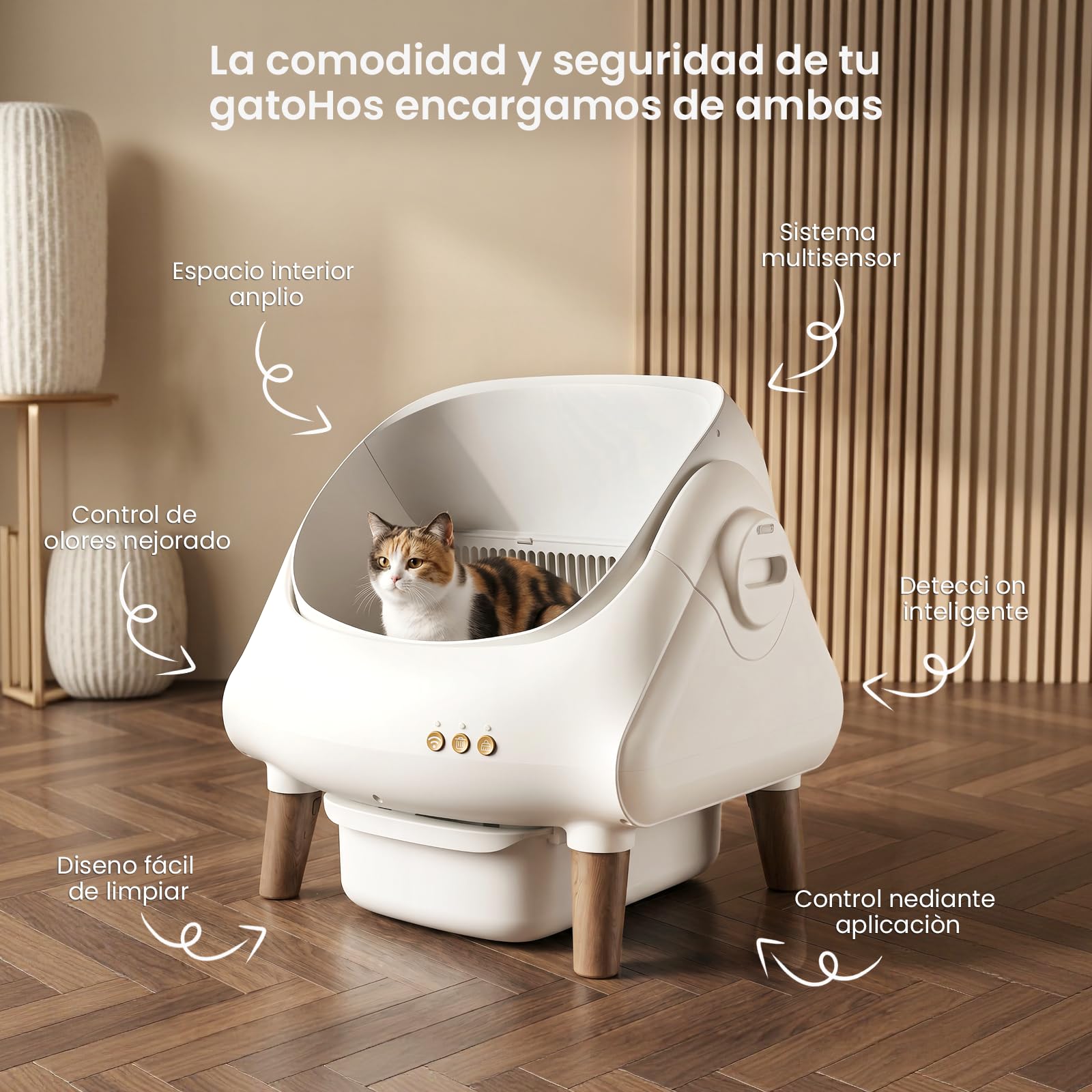 Devoko Arenero Autolimpiable XXL para Gatos hasta 15 kg con App | Control vía App, Autolimpieza 15 Días, Varios Gatos, Diseño Abierto, Tamaño XXL