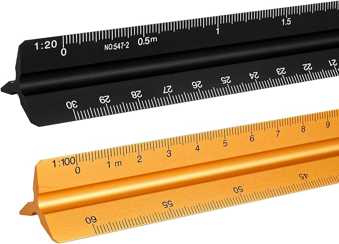 Architectural scale ruler, 2 pieces aluminum triangular scale ruler metric 1:20, 1:25, 1:50, 1:75, 1:100, 1:150/1:100, 1:200, 1:250, 1:300, 1:400, 1:500 Standard for architecture similar. &Engineers-Silver