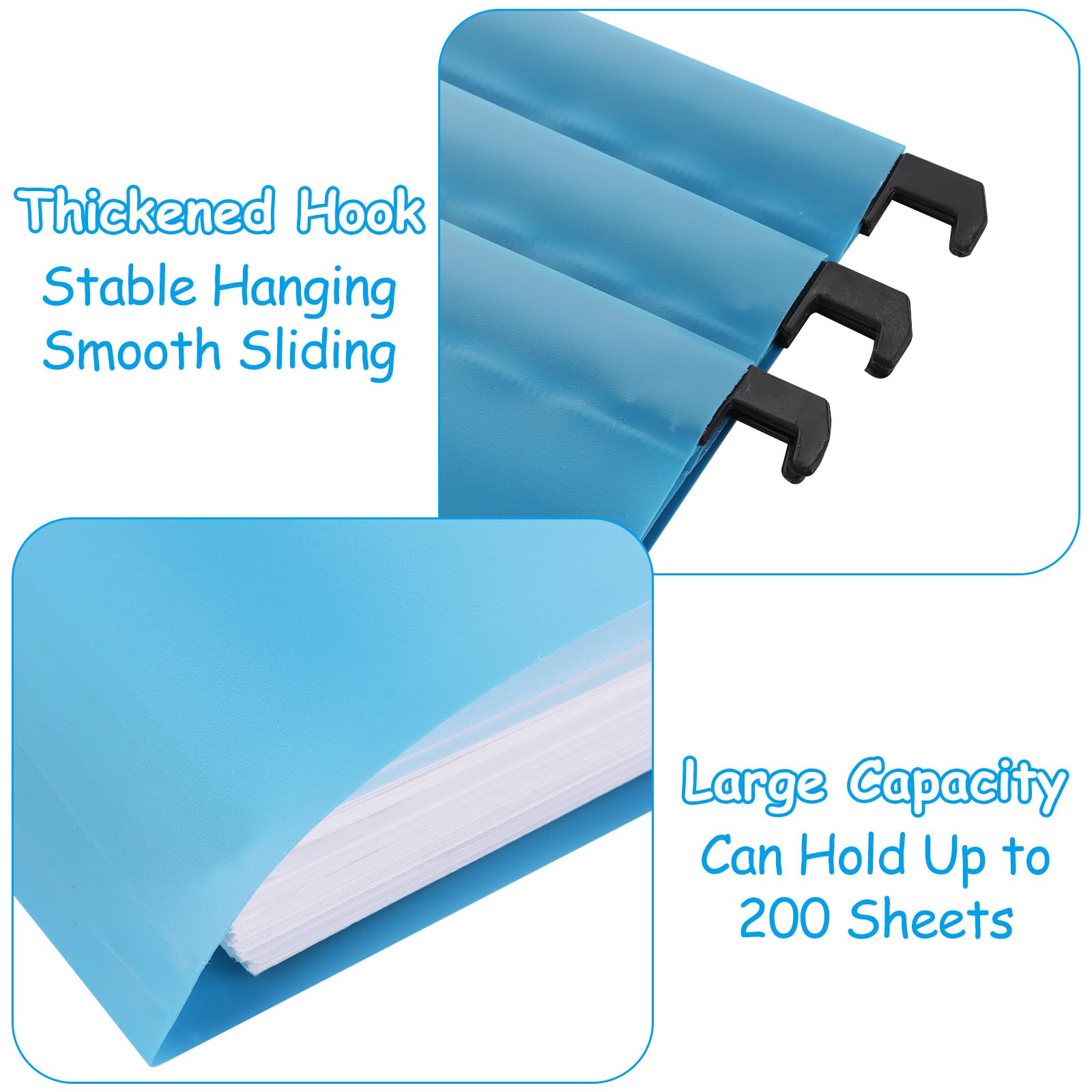 AKOLAFE 20 Pack A4 Filing Cabinet Suspension Files Hevy Duty 40cm Filing Cabinet Dividers A4 Foolscap Blue Hanging Files with Tabs and Inserts for Office, Home and School - Image 4