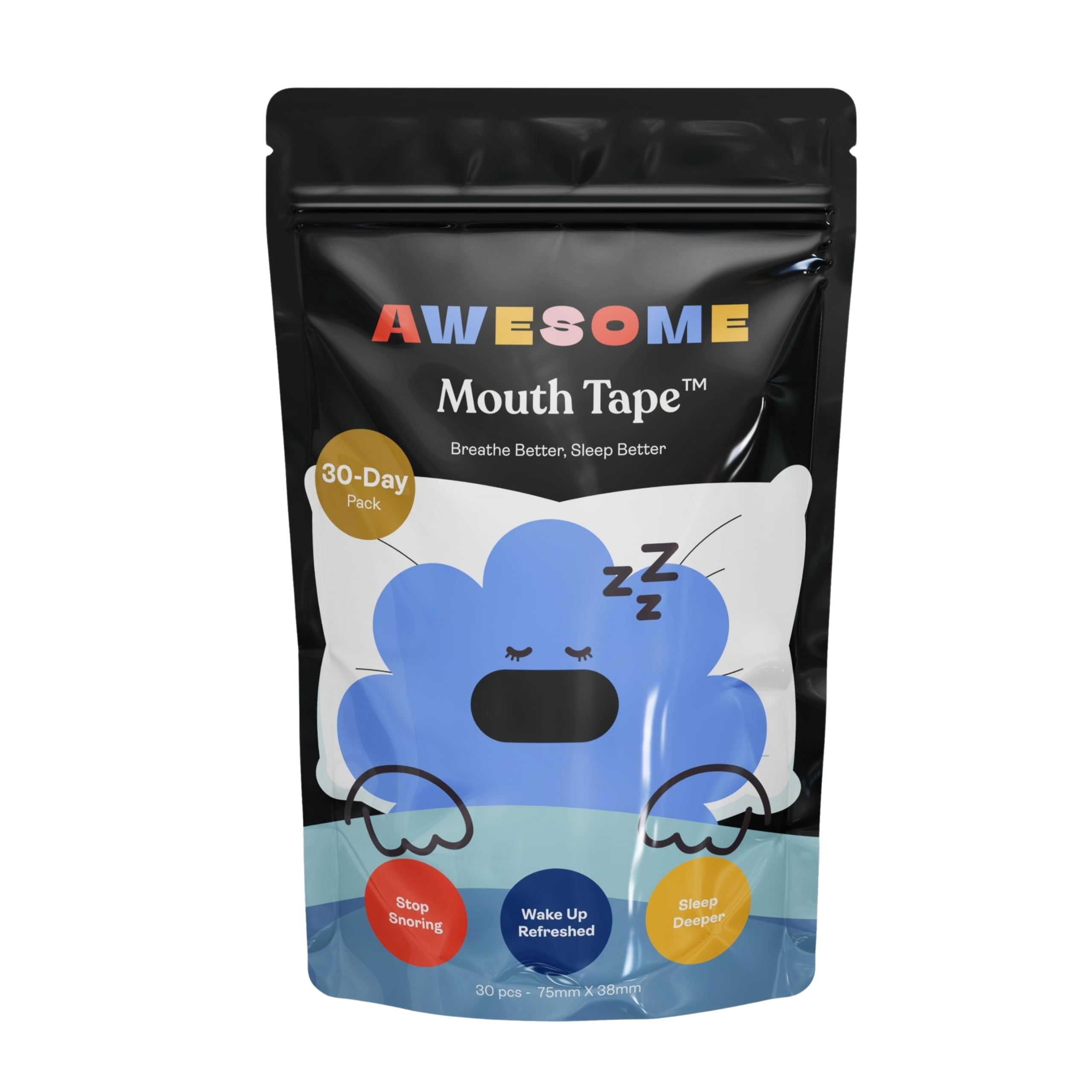 AWESOME Mouth Tape for Sleeping, Supports Nasal Breathing, Reduces Snoring, Improves Sleep Quality, Gentle Skin Adhesive for Night Use_30 Strips