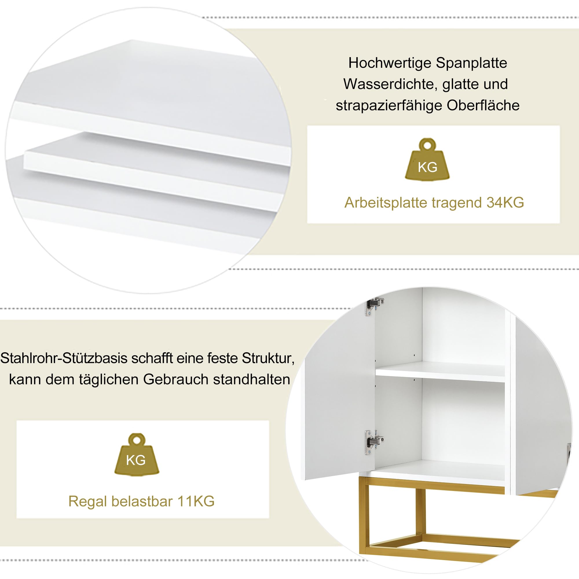 Credenza moderna in stile minimalista 4 ante armadio a buffet senza maniglie per sala da pranzo, soggiorno, cucina (bianco)