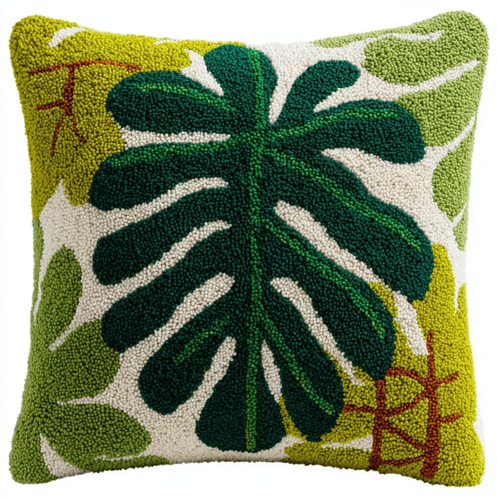 Kitquiver Latch Hook Kits Leaf for Adults,Beginners DIY Latch Hook Cushion Kits and Latch Rug Kits Cross-Stitch Embroidery Cushion Cover for Home Sofa Decoration 17X17 in