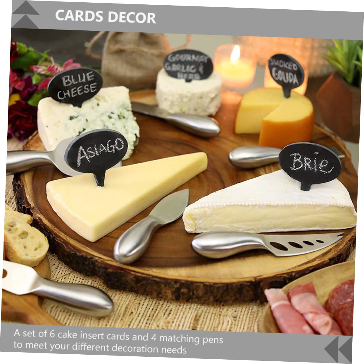 Alipis 1Set Cheese Markers Oval Cake Dessert Toppers Food Labels for Buffet Party and Events Includes Cheese Label Signs Marking Pens