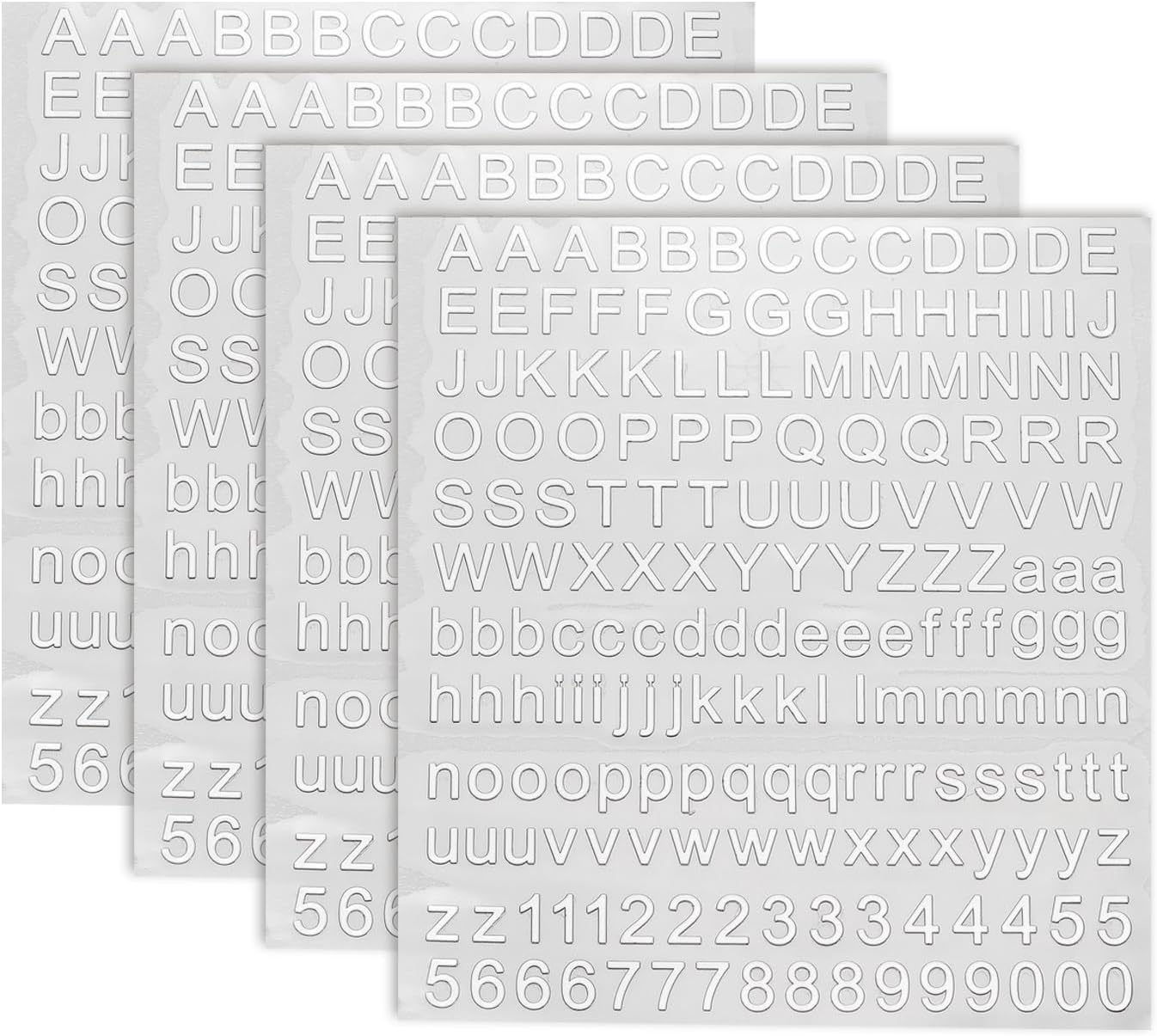 sourcing map 4 Sheets Letter Stickers 0.28" 3D Mini Letter Sticker Metal Self Adhesive Alphabet Stickers for Scrapbooking DIY Poster Craft Wall Doors Sign Decor(Silver, Uppercase)
