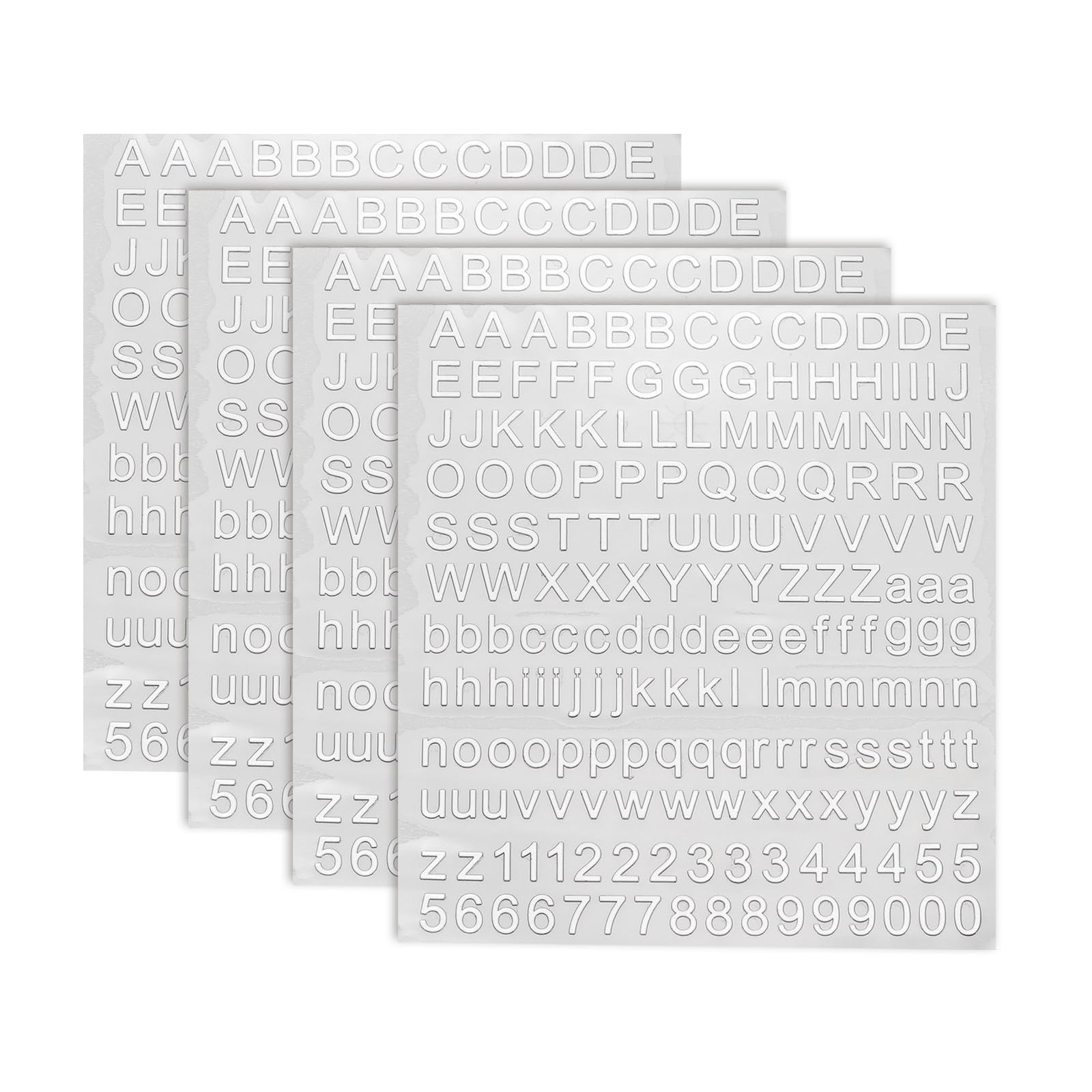 sourcing map 4 Sheets Letter Stickers 0.28" 3D Mini Letter Sticker Metal Self Adhesive Alphabet Stickers for Scrapbooking DIY Poster Craft Wall Doors Sign Decor(Silver, Uppercase)