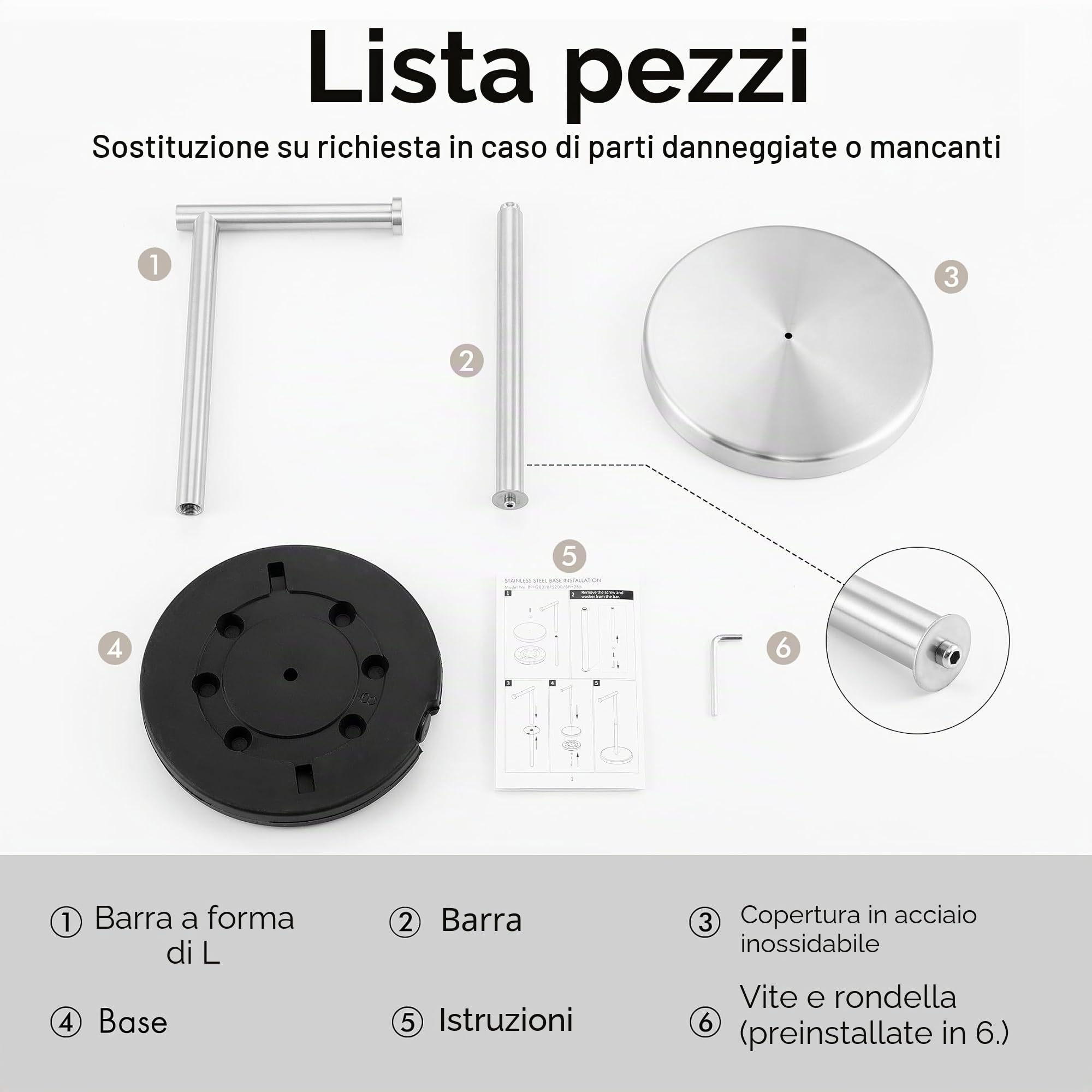 KES Porta Carta Igienica da Terra Portarotolo Carta Igienica da Terra Porta Rotolo Acciaio Inossidabile SUS304 Moderna Piantana Portarotolo Spazzolata, BPH283S1-2