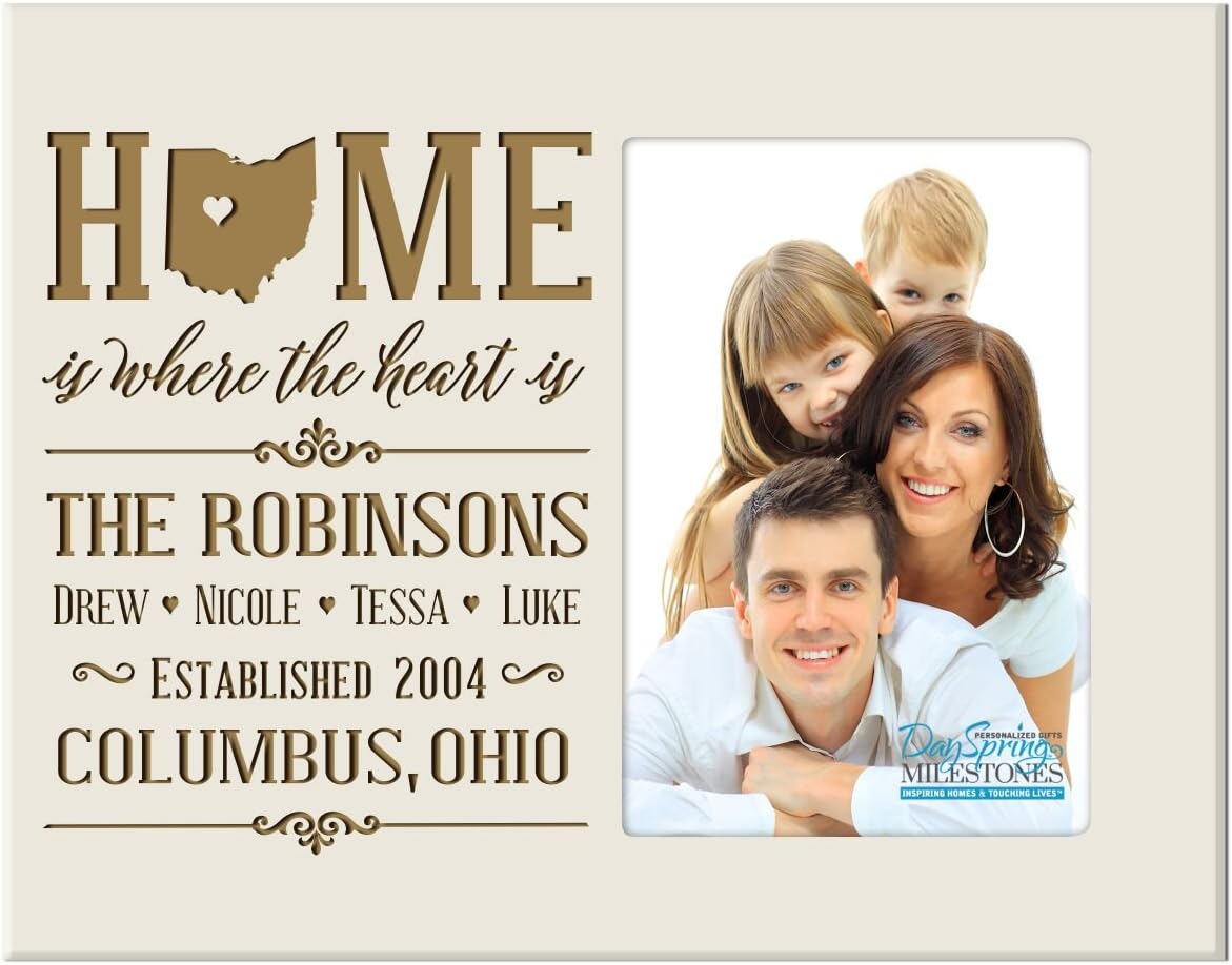 LifeSong Milestones Personalized State Home is Where The Heart is Picture Frame with Family Last Name and Year Established with Children's Name Best Friends Frame Holds 4x6 Picture (Black-2)