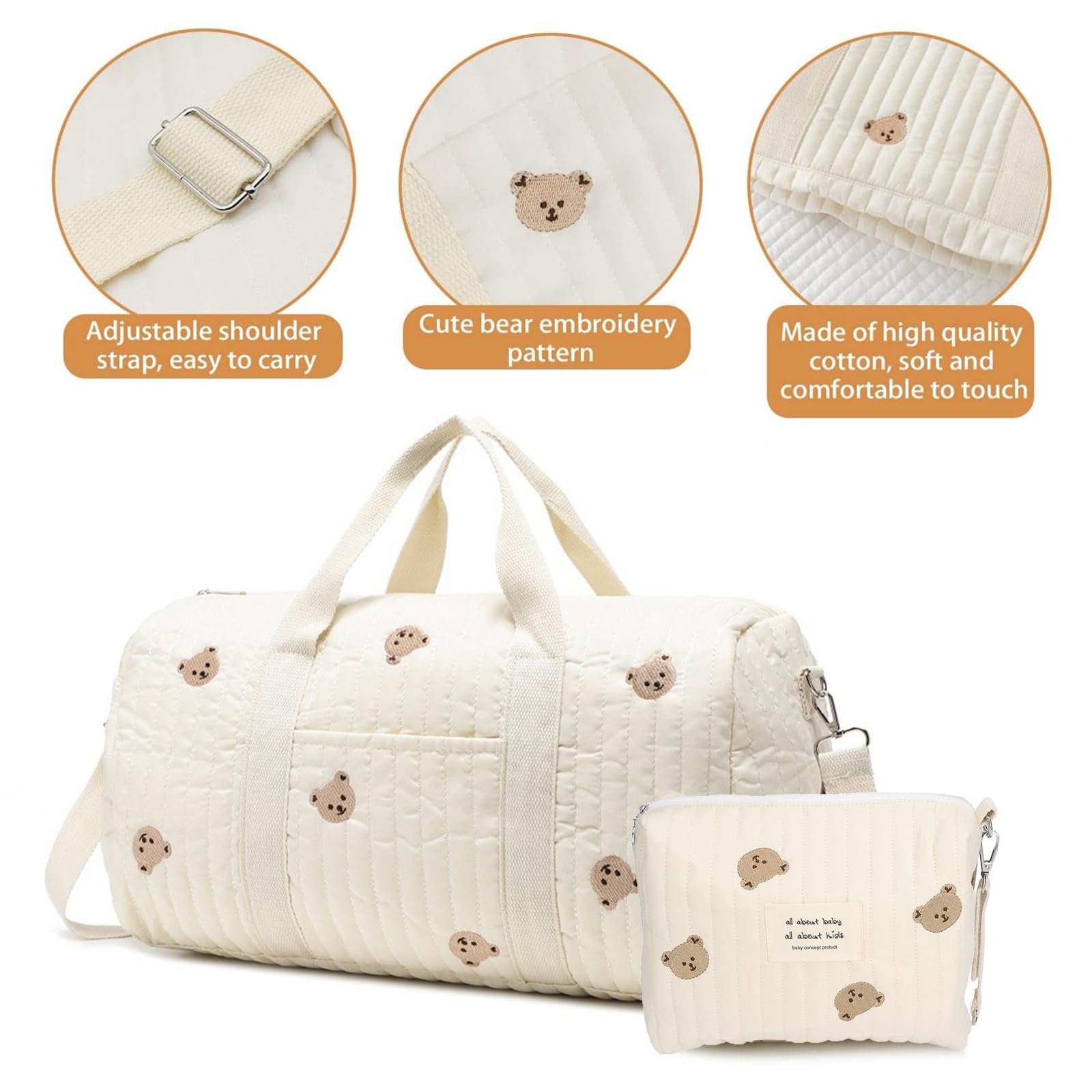Wickeltasche Kinderwagen Baby Bag Babytasche 2er Set, Mama Tasche mit Bären-Stickerei für Geburt Kliniktasche Reisen, Groß Wickeltasche Tote für Mama und Baby