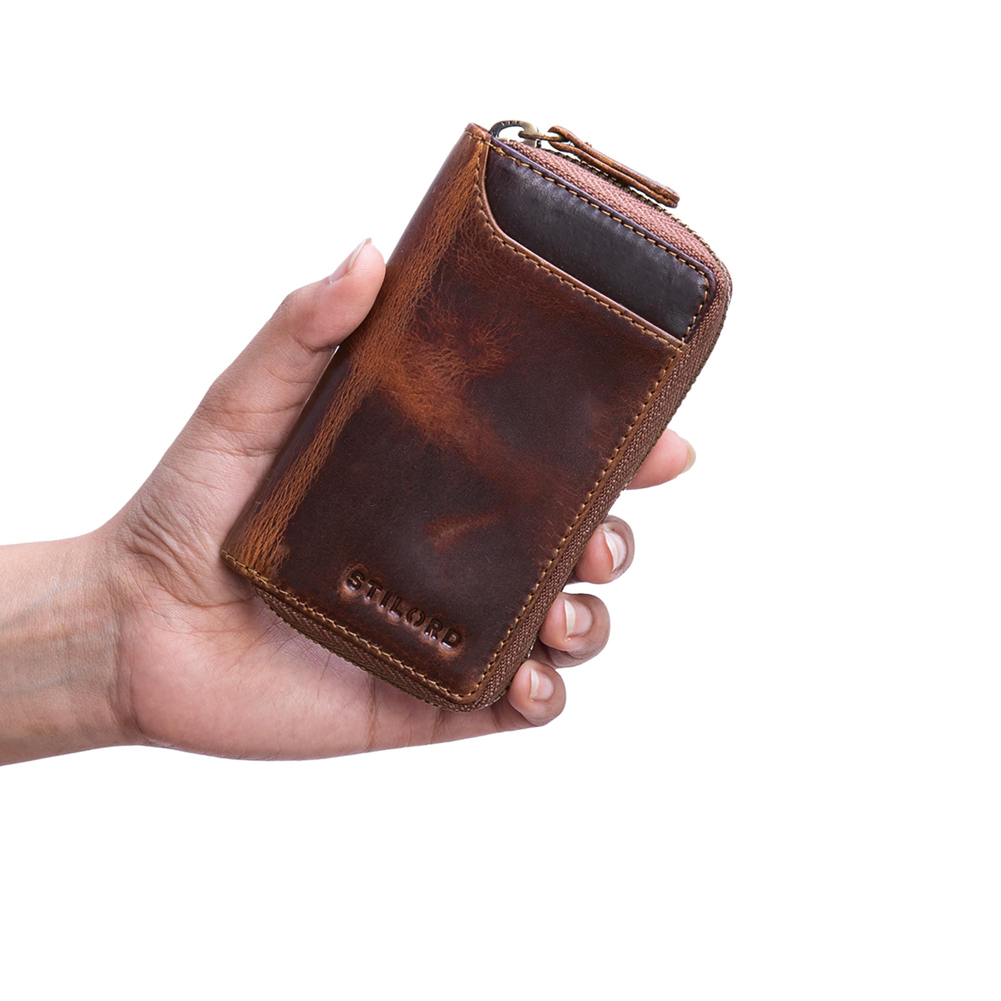 STILORD Devin Cartera de Hombre Piel Vintage Mini Llavero Tarjetero Bloqueo RFID Negro