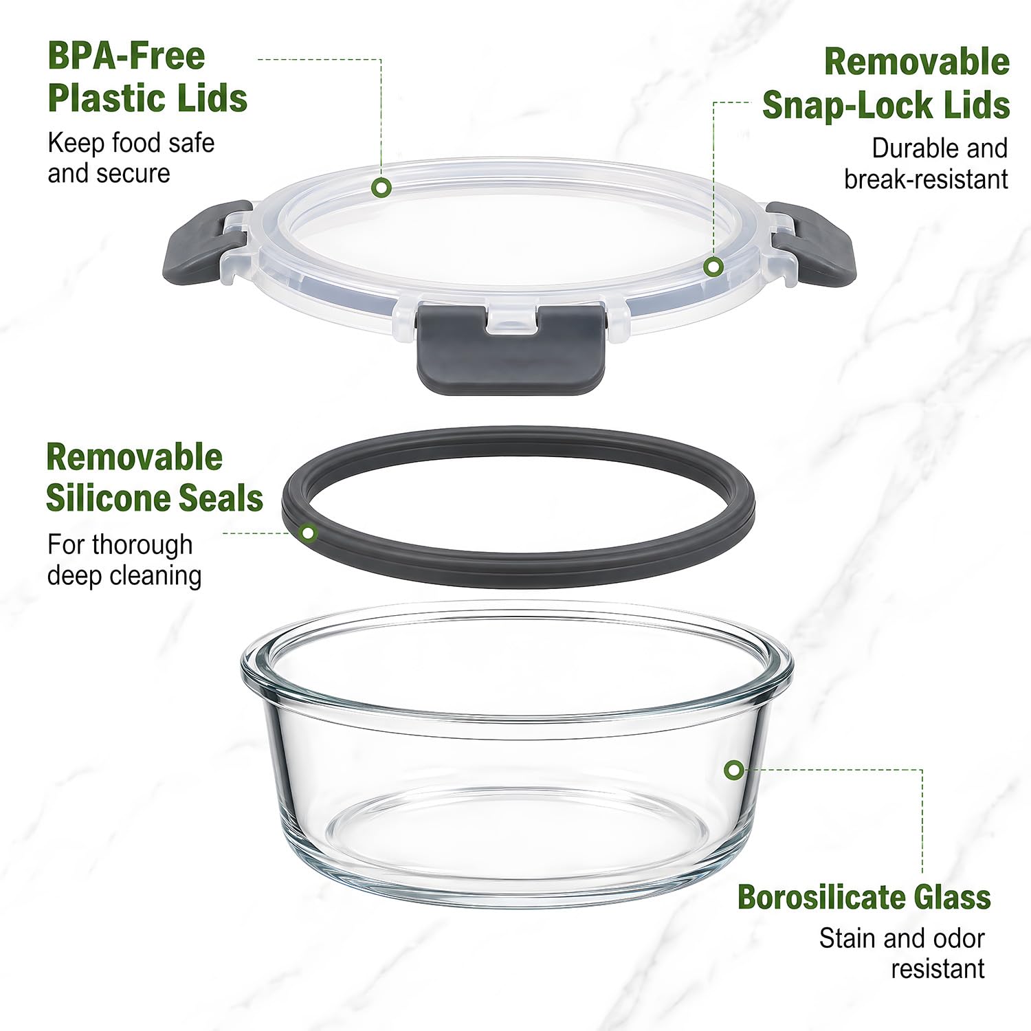 Contenitori in vetro con coperchio, 12 pezzi Meal Prep Boxe & Contenitori salvafreschezza (400 ml e 970 ml) in vetro borosilicato, senza BPA e ermetici per microonde e lavastoviglie I Food
